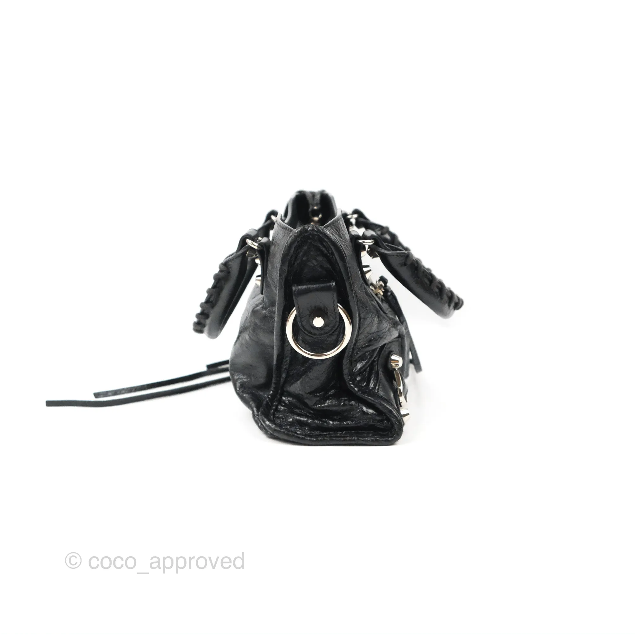 Balenciaga Classic Mini City Bag Black Aged Calfskin Silver Hardware