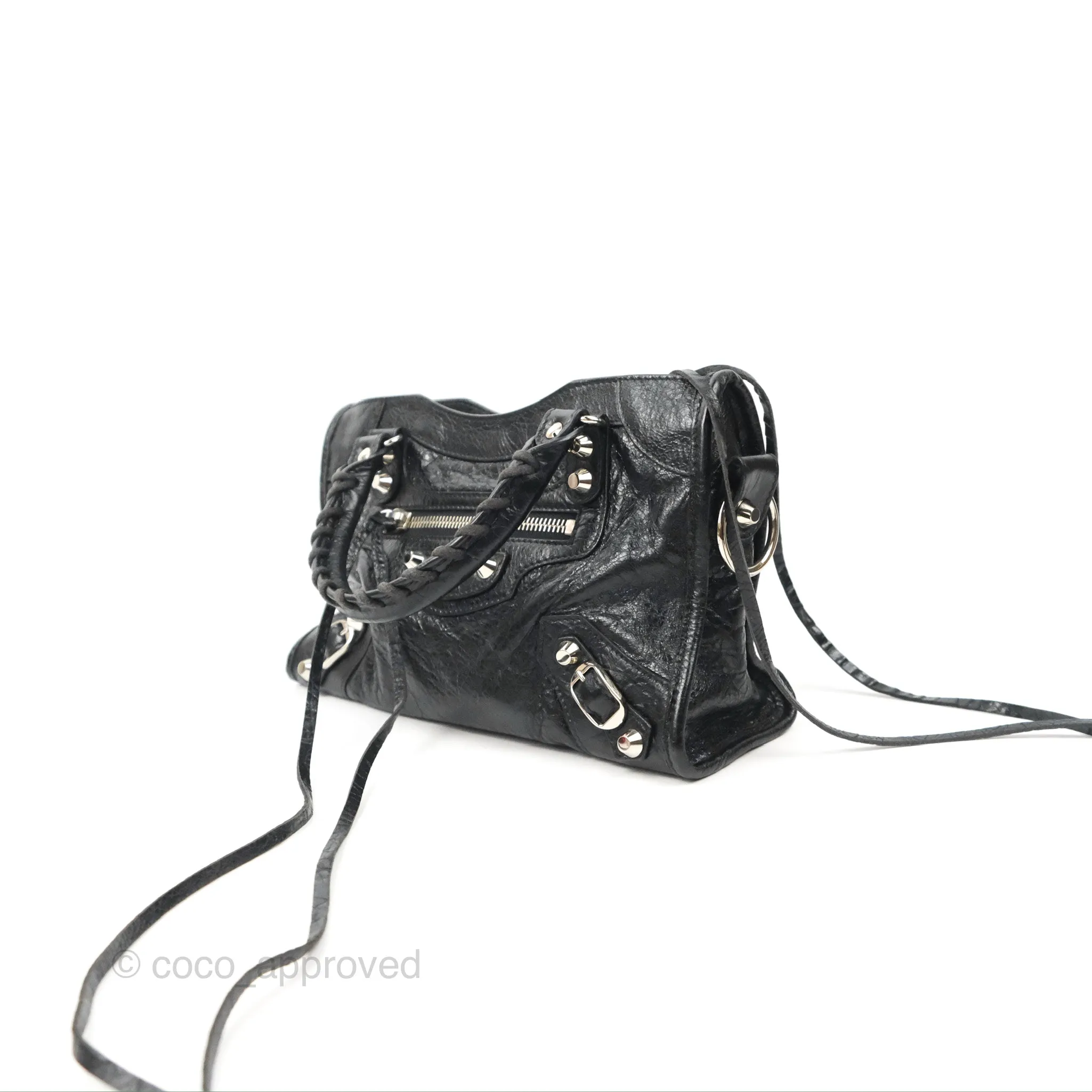 Balenciaga Classic Mini City Bag Black Aged Calfskin Silver Hardware
