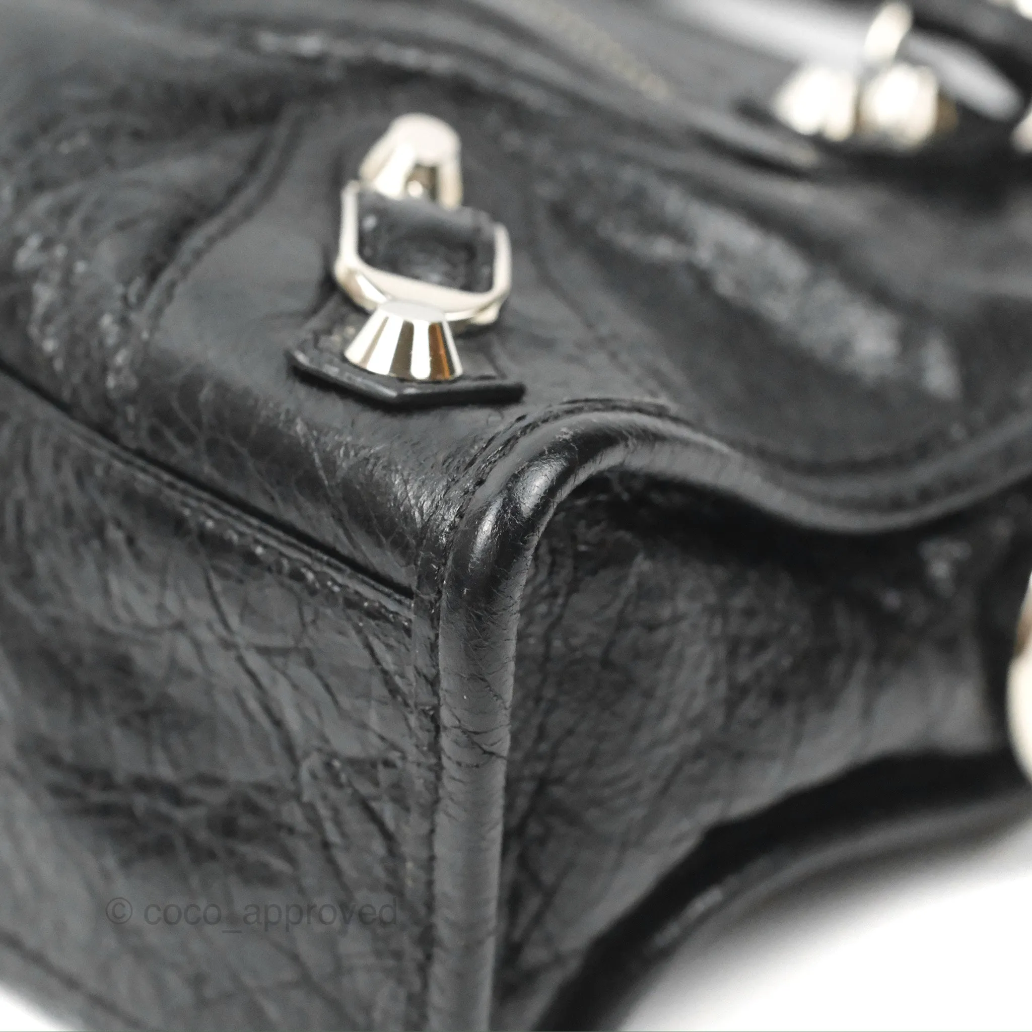 Balenciaga Classic Mini City Bag Black Aged Calfskin Silver Hardware