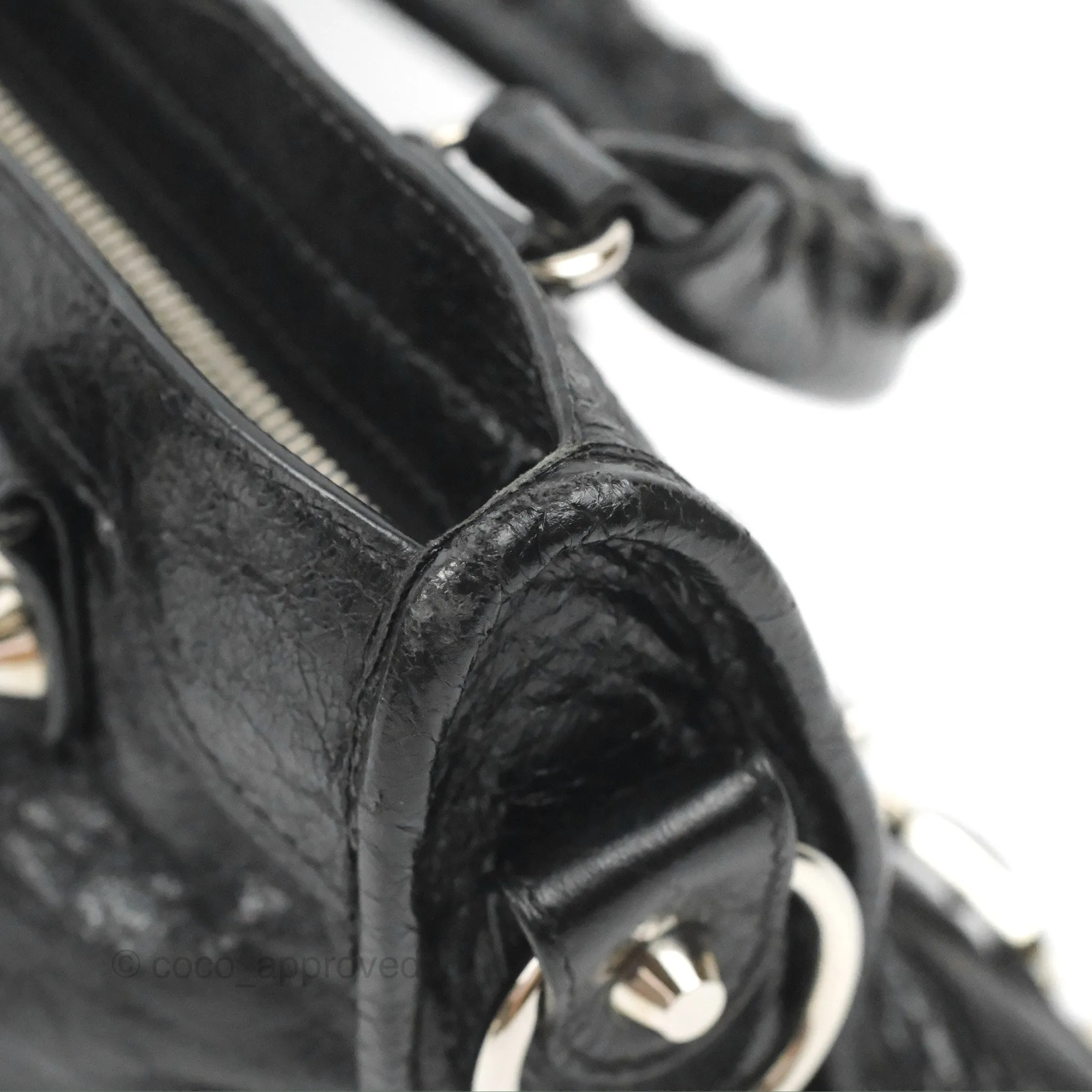 Balenciaga Classic Mini City Bag Black Aged Calfskin Silver Hardware