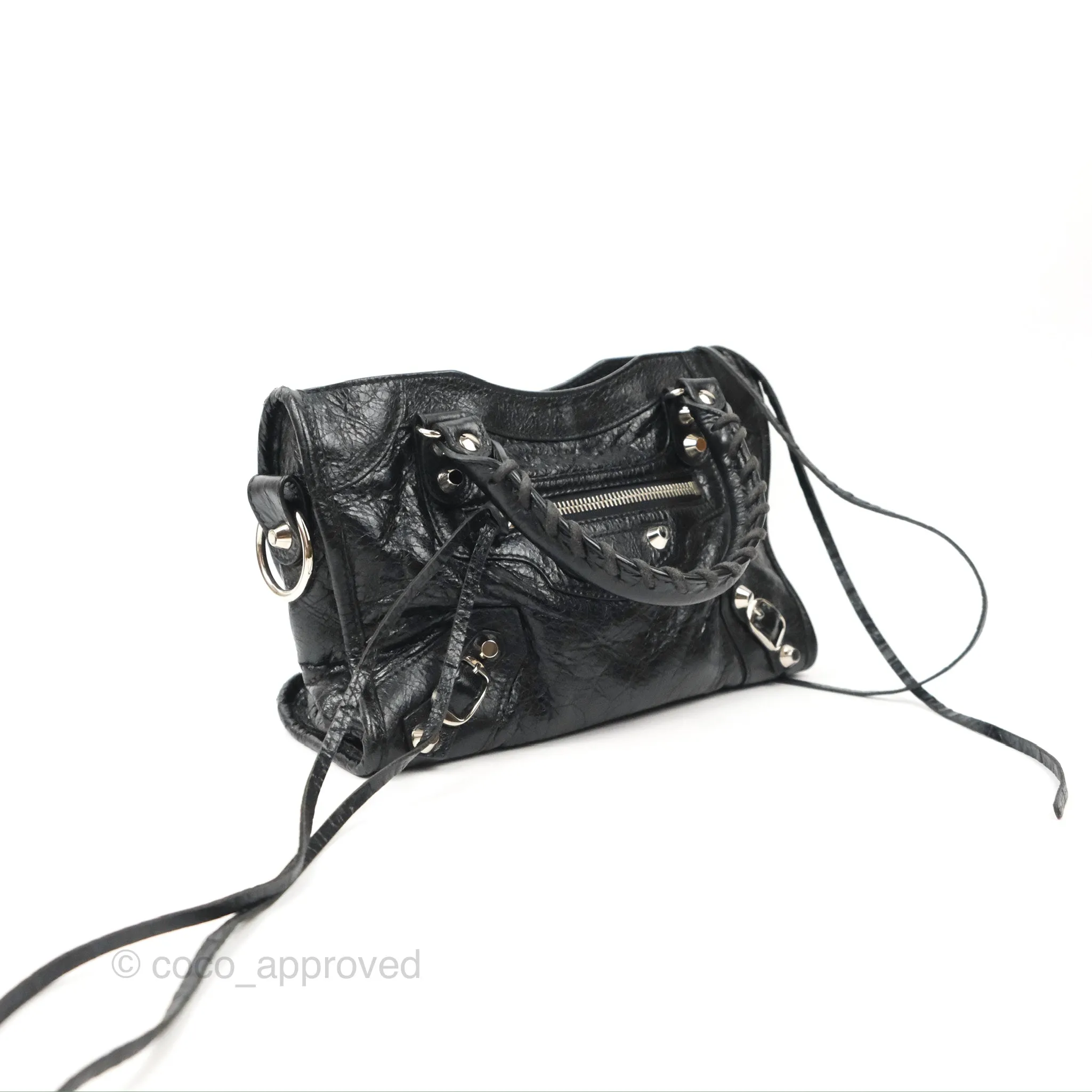 Balenciaga Classic Mini City Bag Black Aged Calfskin Silver Hardware