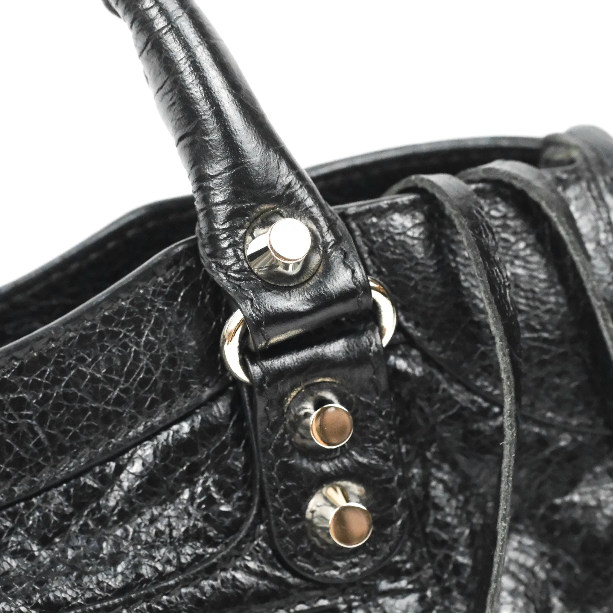 Balenciaga Classic Mini City Bag Black Aged Calfskin Silver Hardware