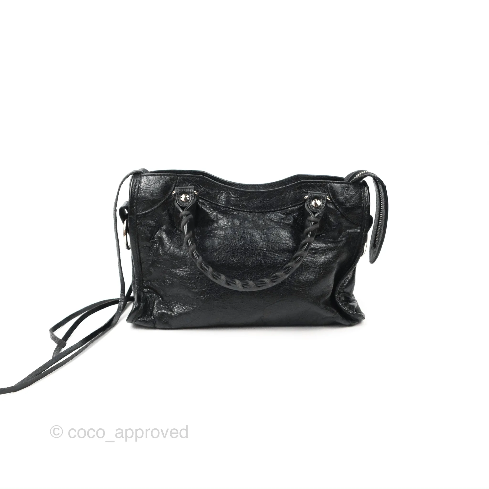 Balenciaga Classic Mini City Bag Black Aged Calfskin Silver Hardware