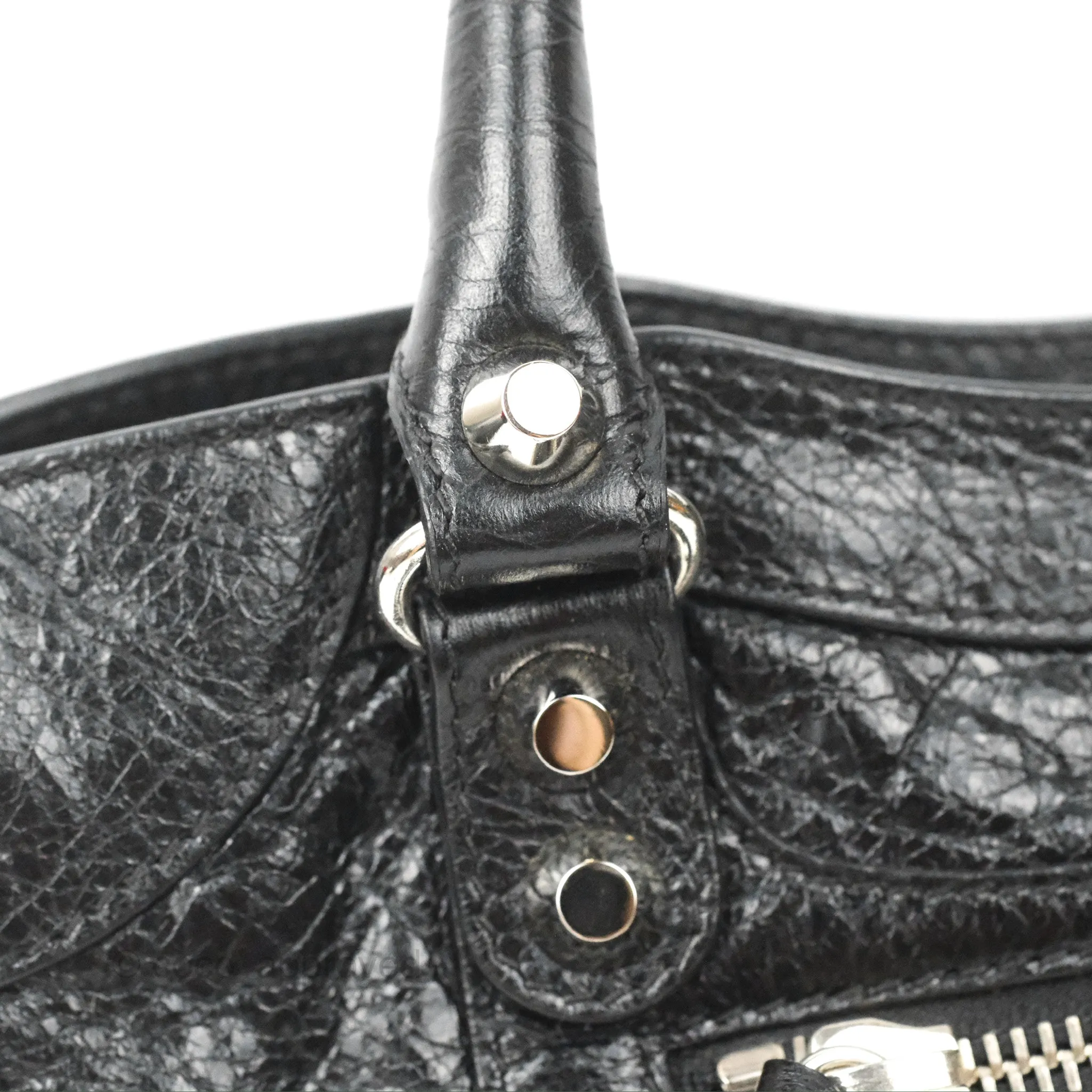 Balenciaga Classic Mini City Bag Black Aged Calfskin Silver Hardware