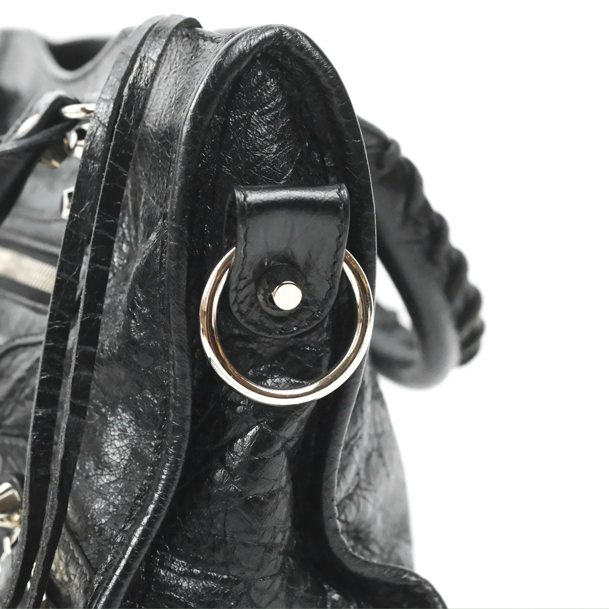 Balenciaga Classic Mini City Bag Black Aged Calfskin Silver Hardware