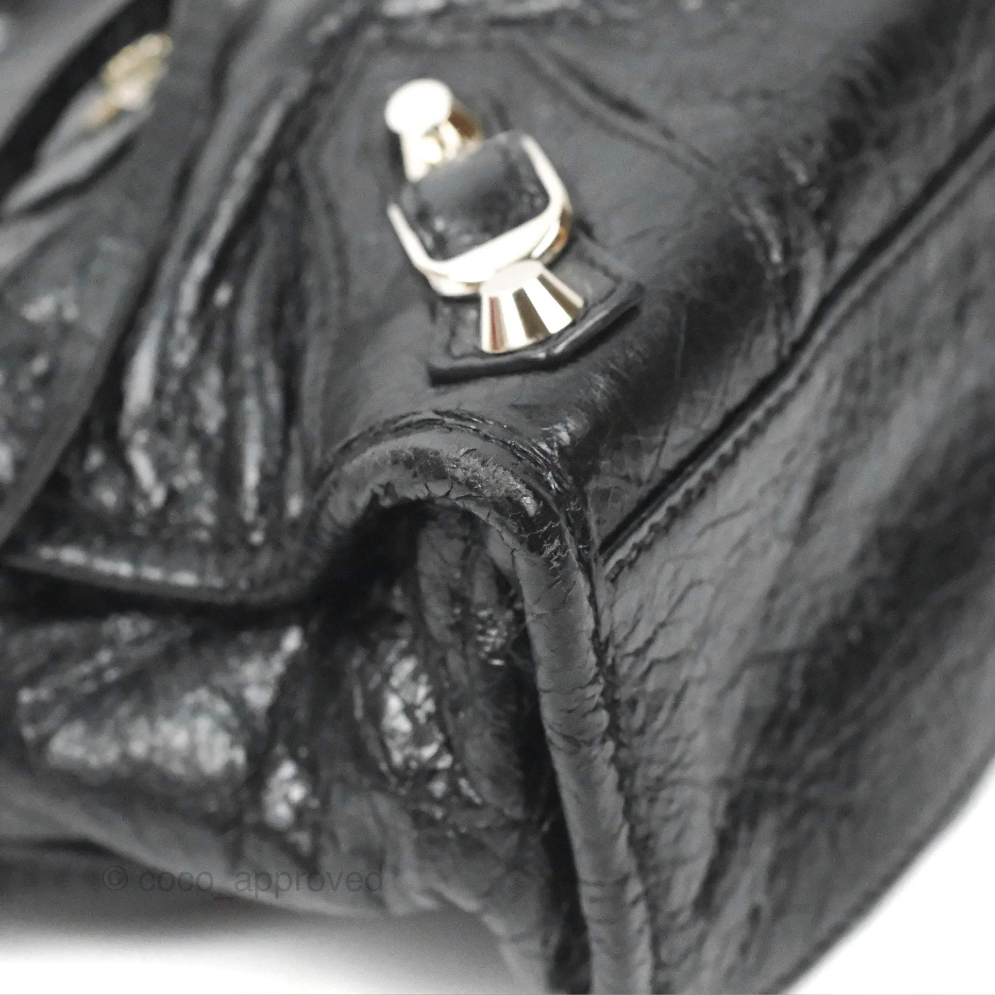 Balenciaga Classic Mini City Bag Black Aged Calfskin Silver Hardware