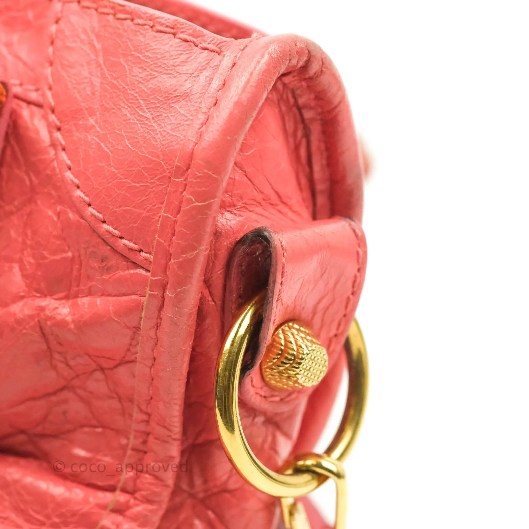 Balenciaga Classic Mini City Bag Pink Aged Calfskin Gold Hardware