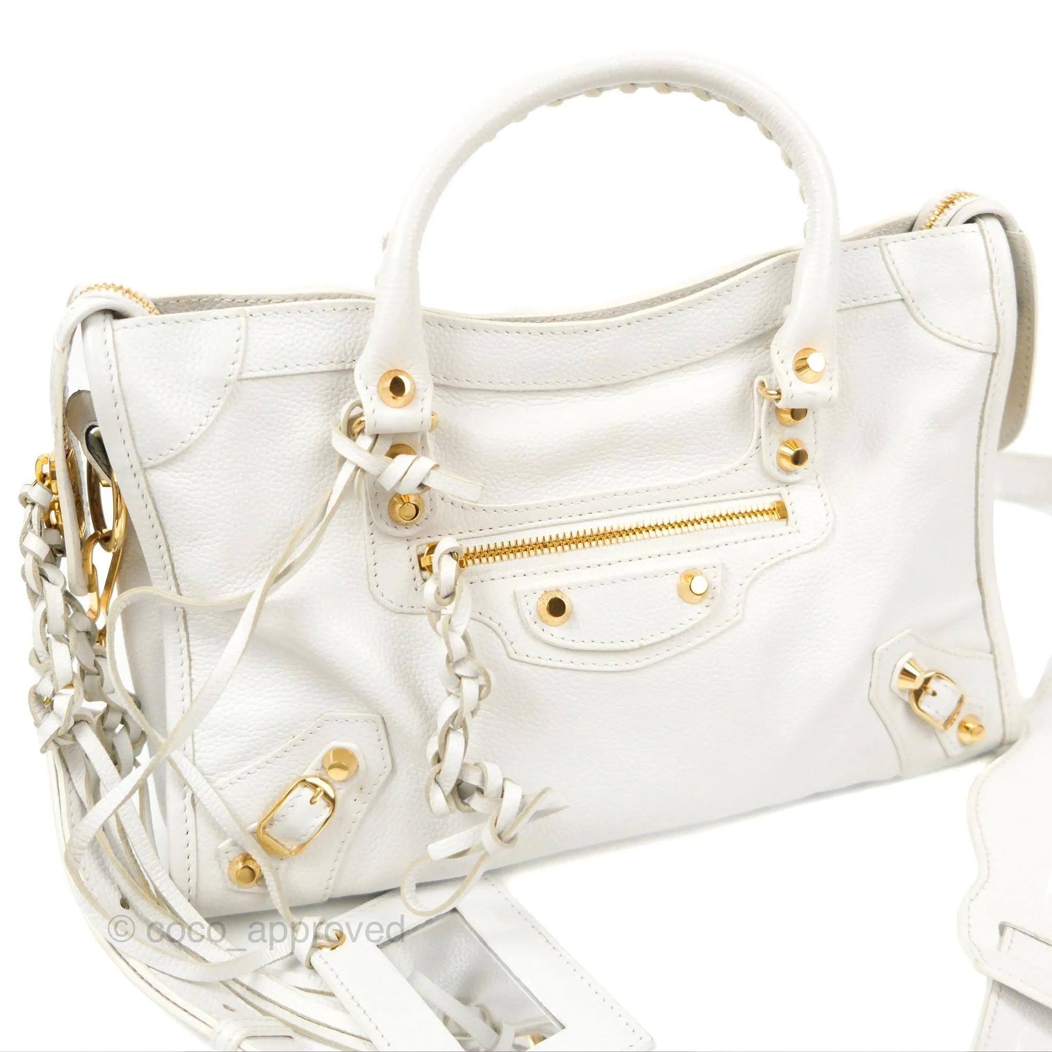 Balenciaga Classic Small City Bag White Aged Calfskin Gold Hardware