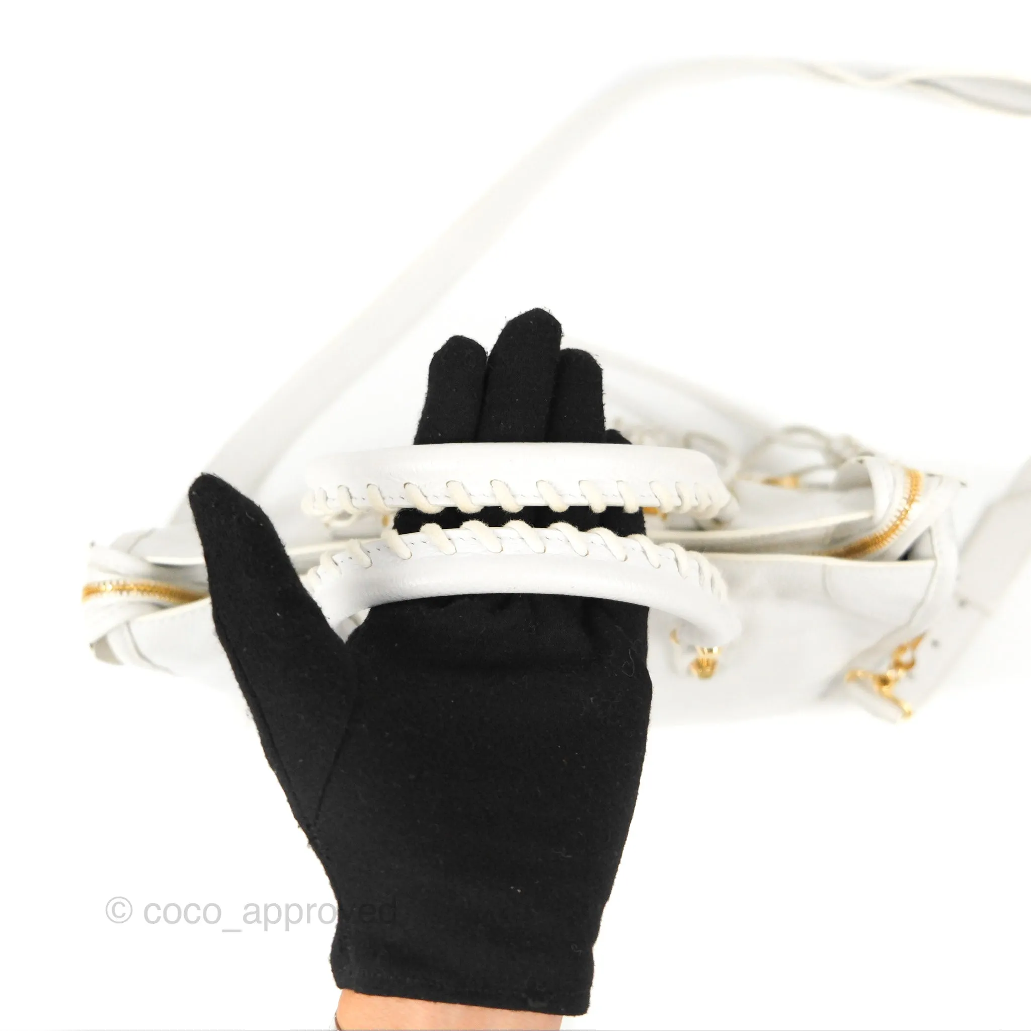 Balenciaga Classic Small City Bag White Aged Calfskin Gold Hardware