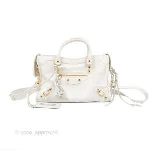 Balenciaga Classic Small City Bag White Aged Calfskin Gold Hardware
