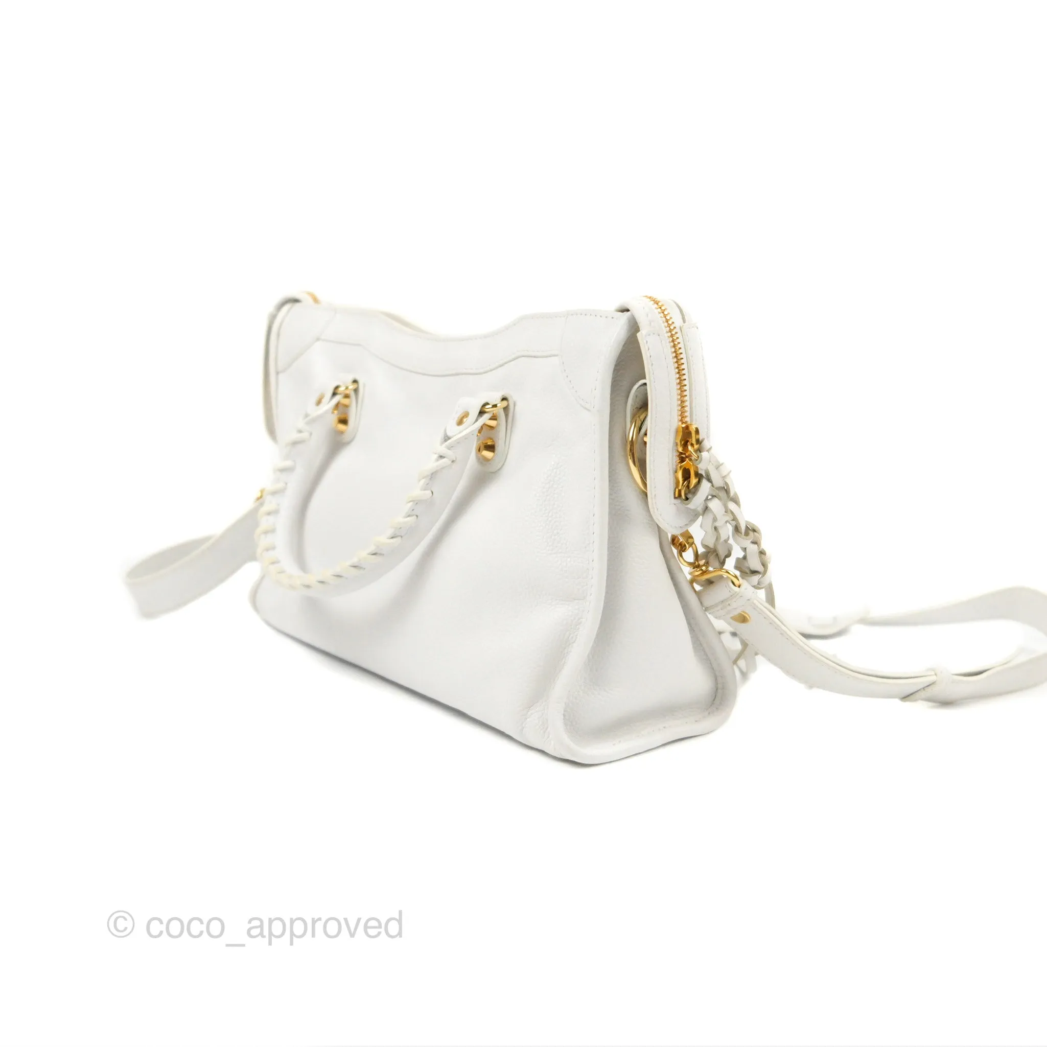 Balenciaga Classic Small City Bag White Aged Calfskin Gold Hardware