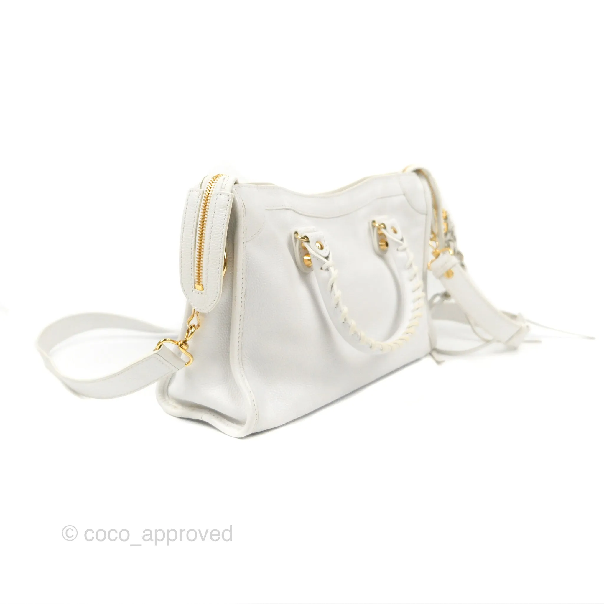 Balenciaga Classic Small City Bag White Aged Calfskin Gold Hardware