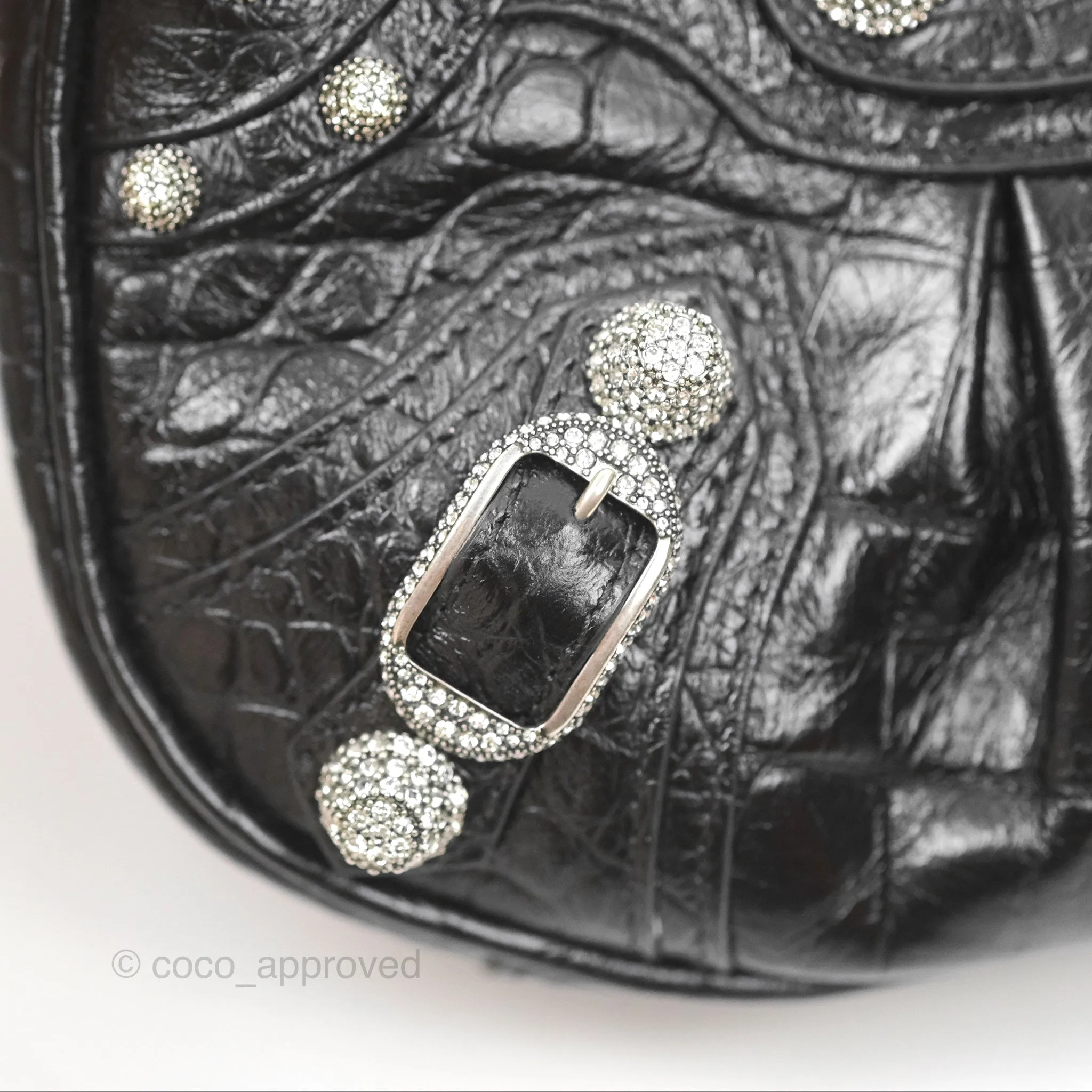 Balenciaga Le Cagole Mini Bag With Chain Black Crocodile Embossed Calfskin Aged Silver Hardware