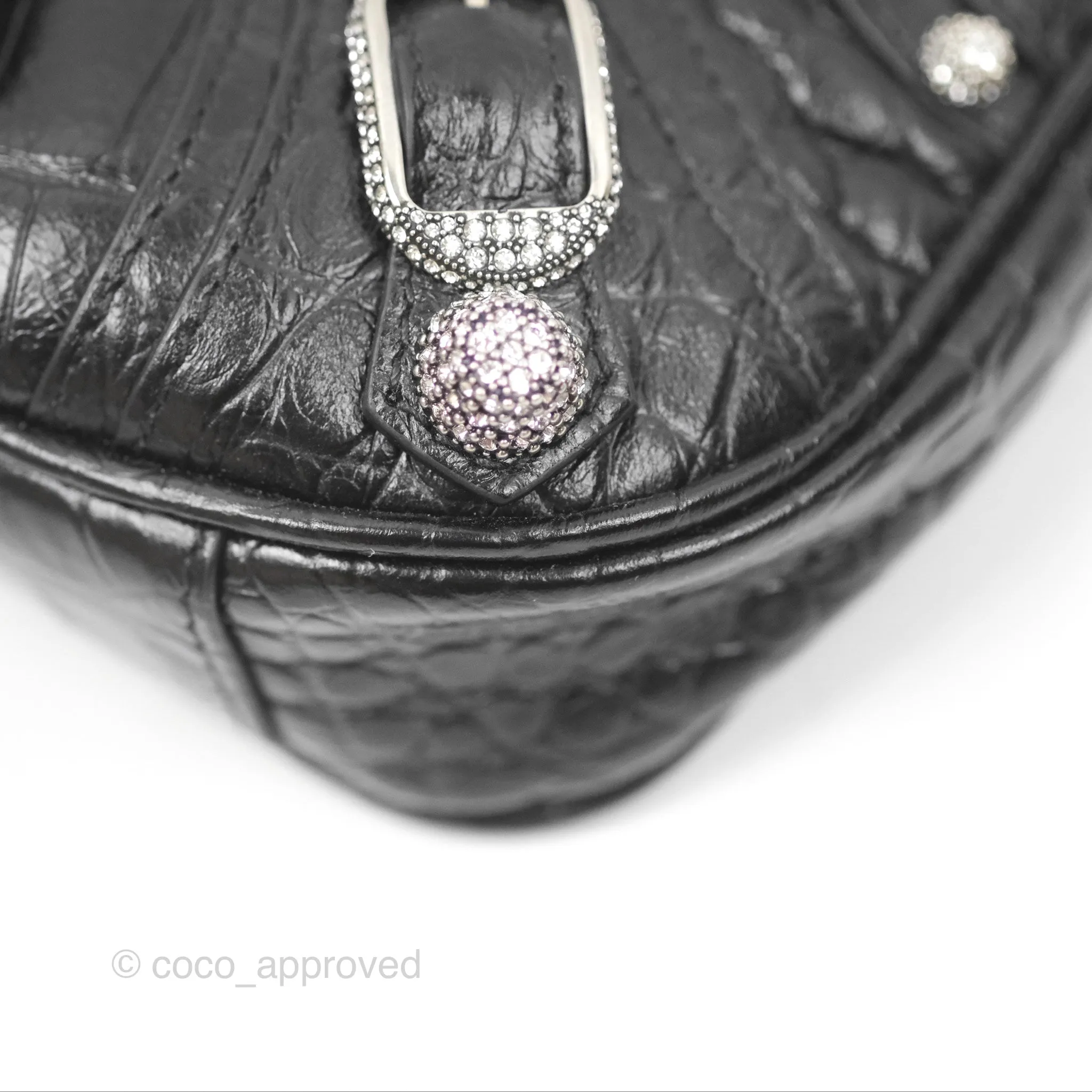 Balenciaga Le Cagole Mini Bag With Chain Black Crocodile Embossed Calfskin Aged Silver Hardware