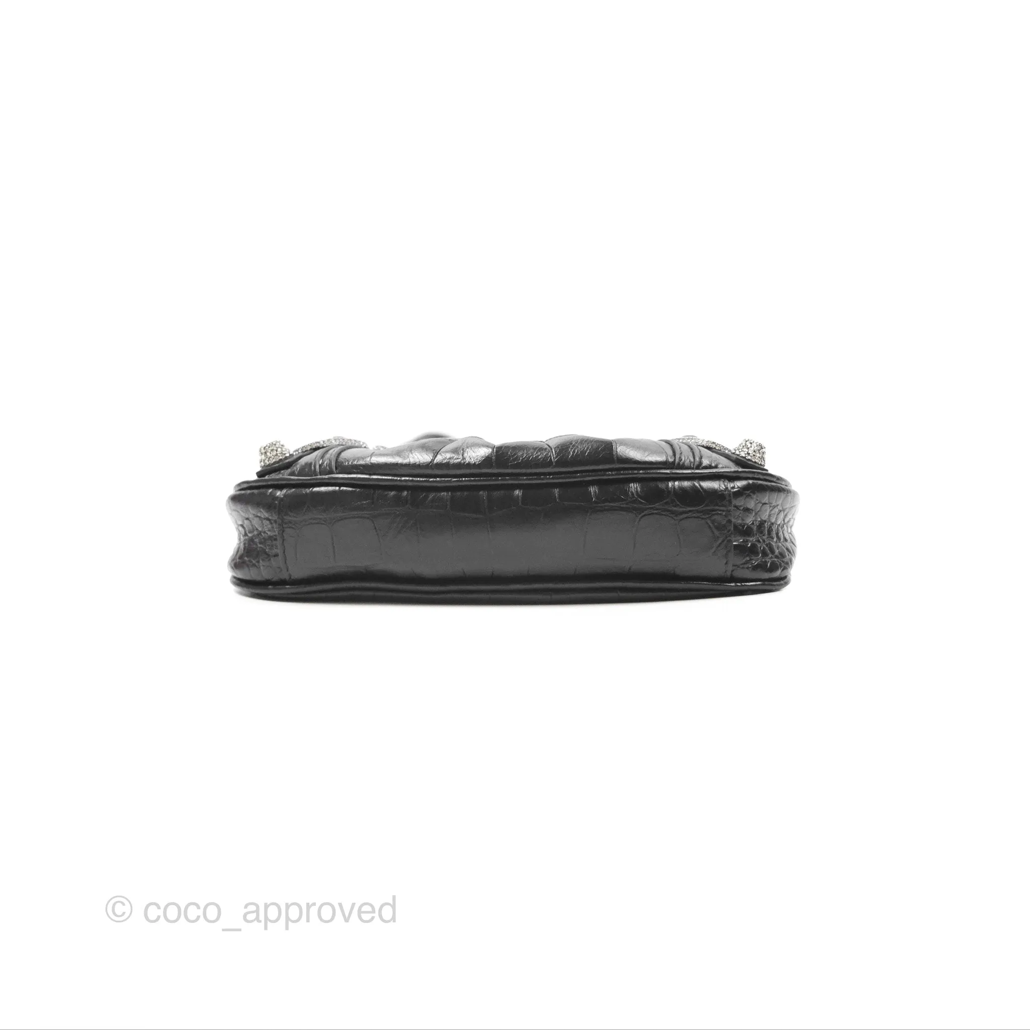 Balenciaga Le Cagole Mini Bag With Chain Black Crocodile Embossed Calfskin Aged Silver Hardware