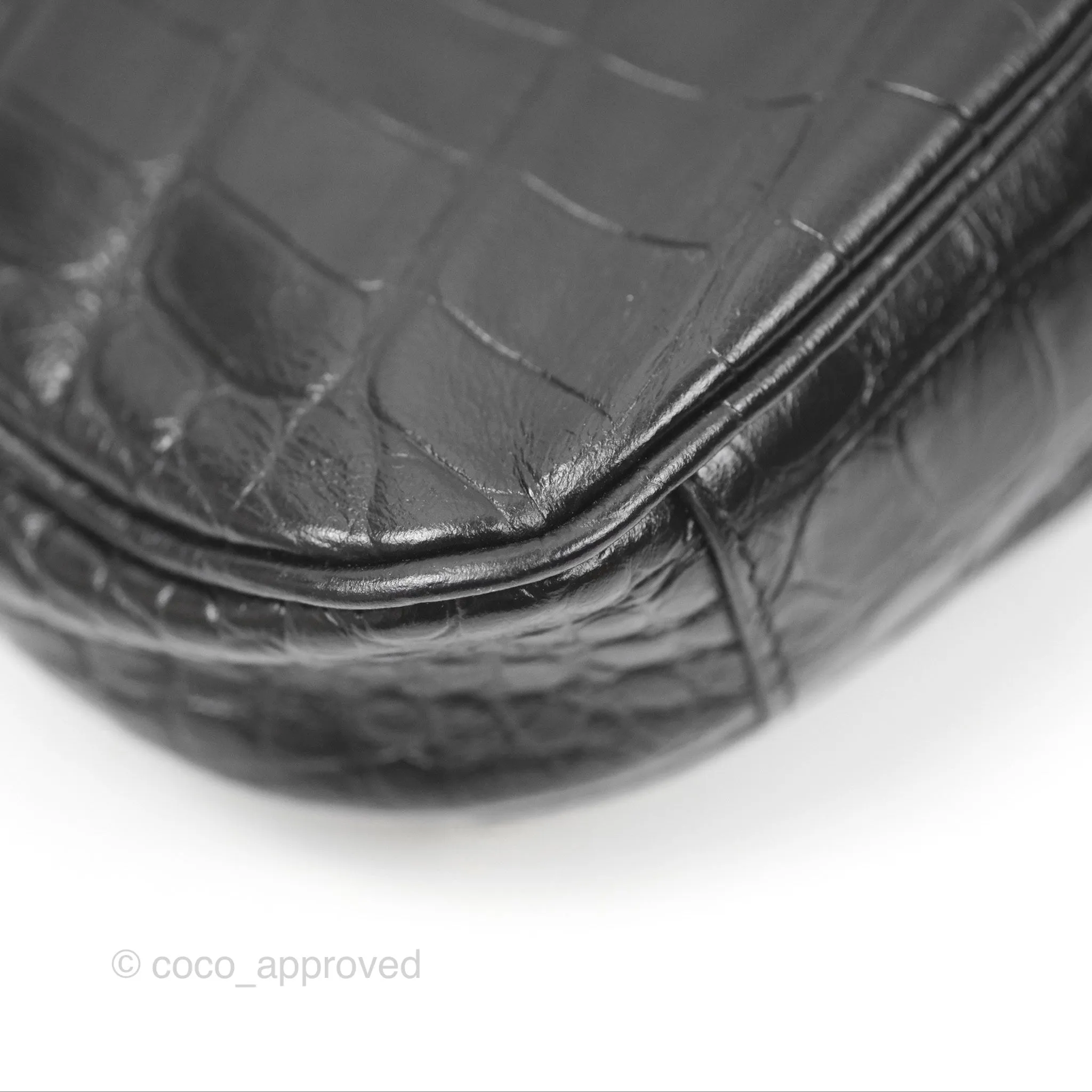 Balenciaga Le Cagole Mini Bag With Chain Black Crocodile Embossed Calfskin Aged Silver Hardware