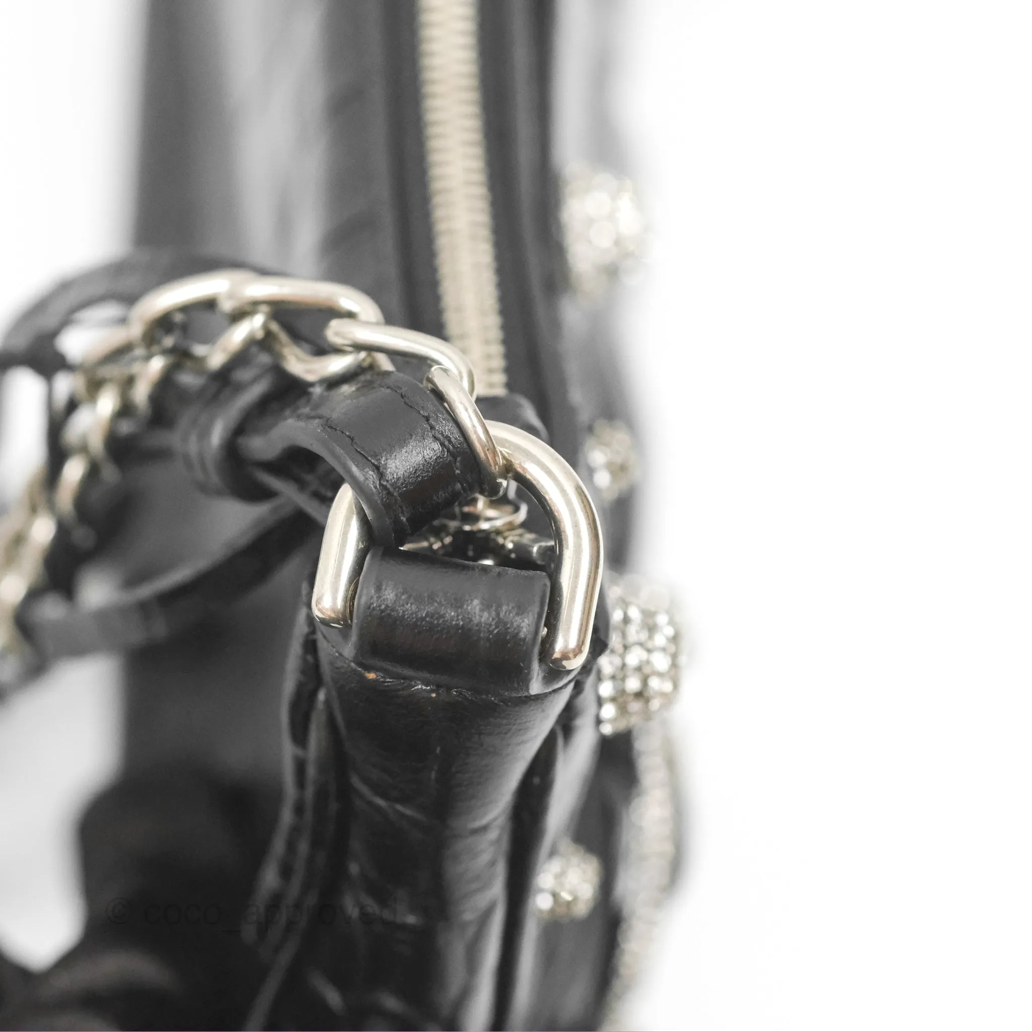 Balenciaga Le Cagole Mini Bag With Chain Black Crocodile Embossed Calfskin Aged Silver Hardware