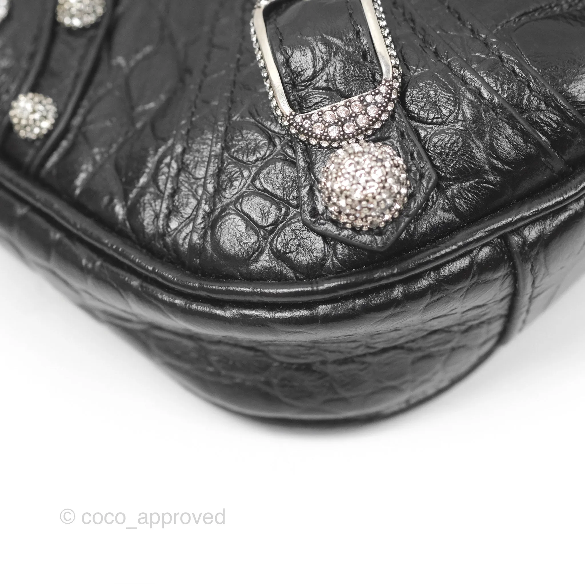 Balenciaga Le Cagole Mini Bag With Chain Black Crocodile Embossed Calfskin Aged Silver Hardware
