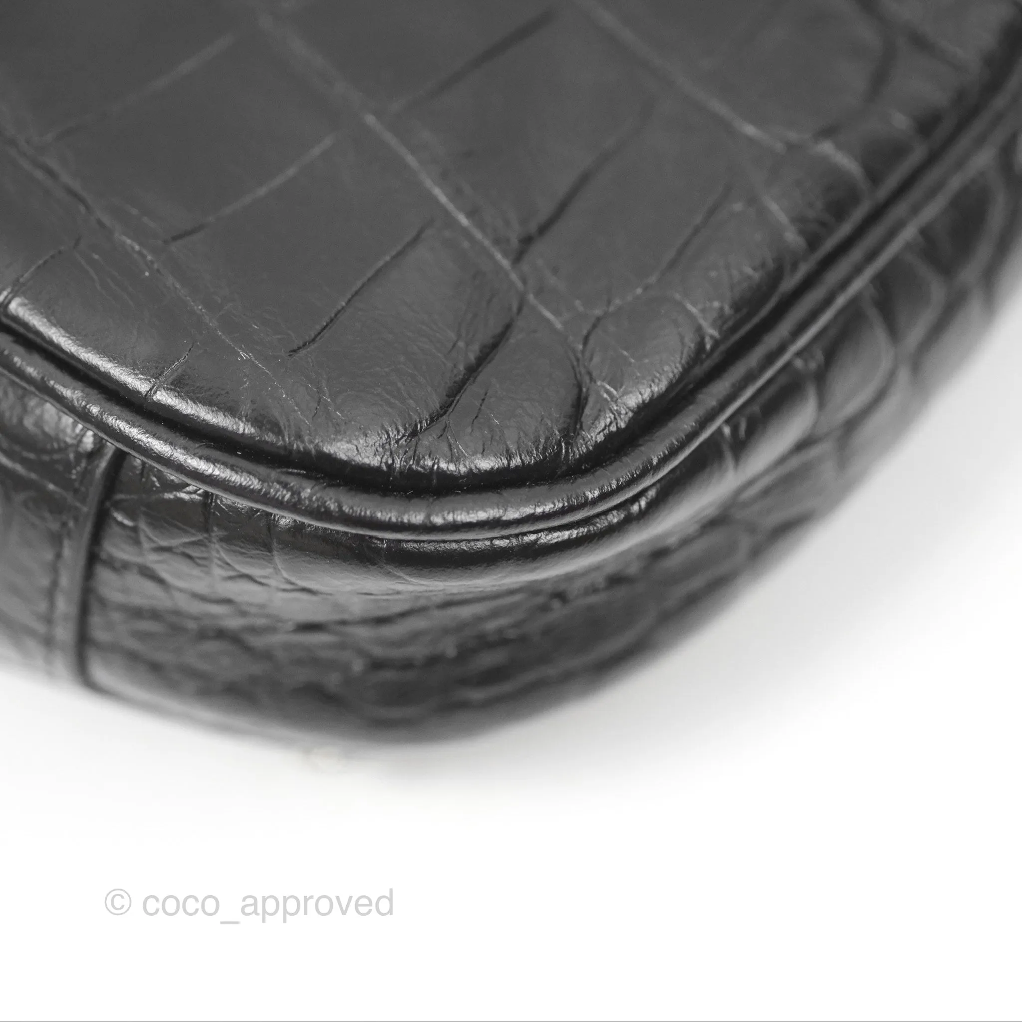 Balenciaga Le Cagole Mini Bag With Chain Black Crocodile Embossed Calfskin Aged Silver Hardware