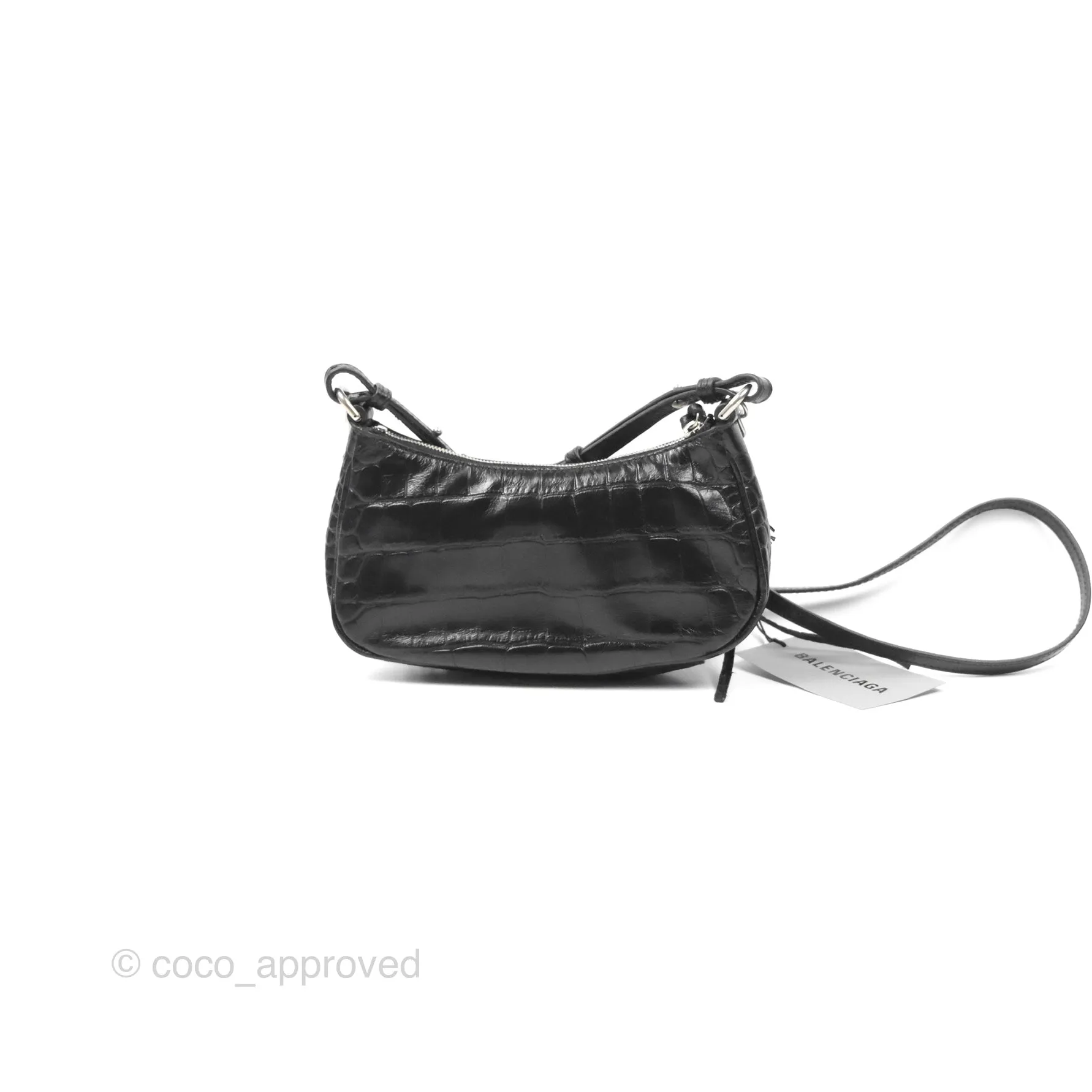Balenciaga Le Cagole Mini Bag With Chain Black Crocodile Embossed Calfskin Aged Silver Hardware