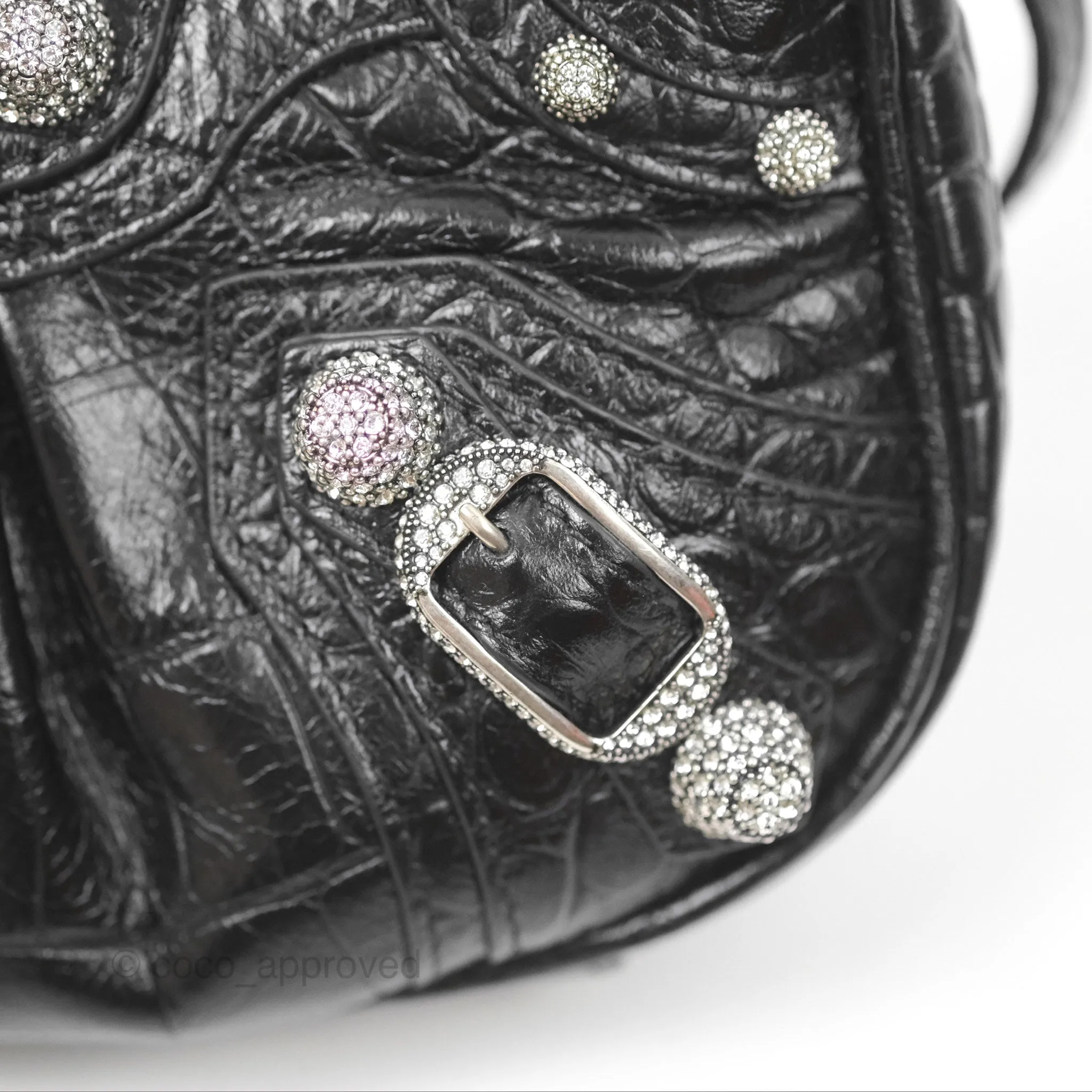 Balenciaga Le Cagole Mini Bag With Chain Black Crocodile Embossed Calfskin Aged Silver Hardware