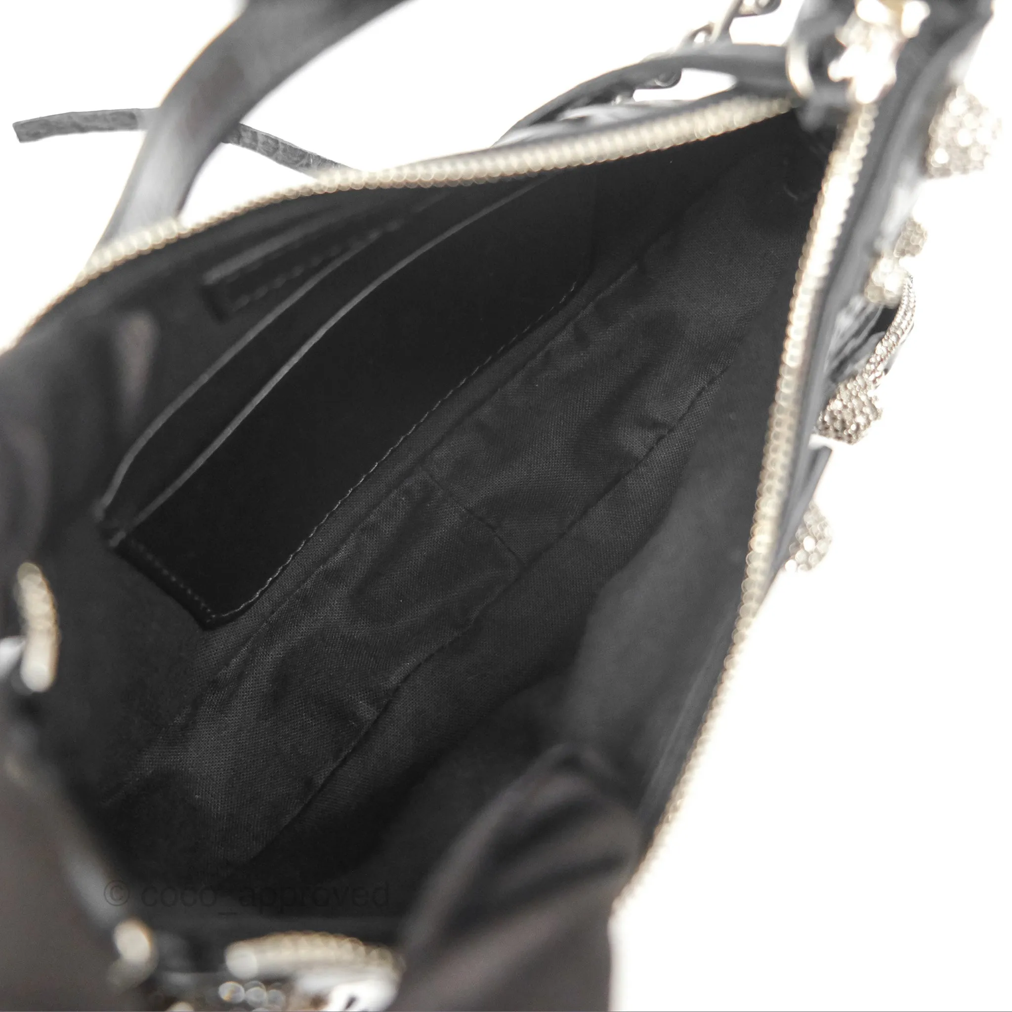 Balenciaga Le Cagole Mini Bag With Chain Black Crocodile Embossed Calfskin Aged Silver Hardware