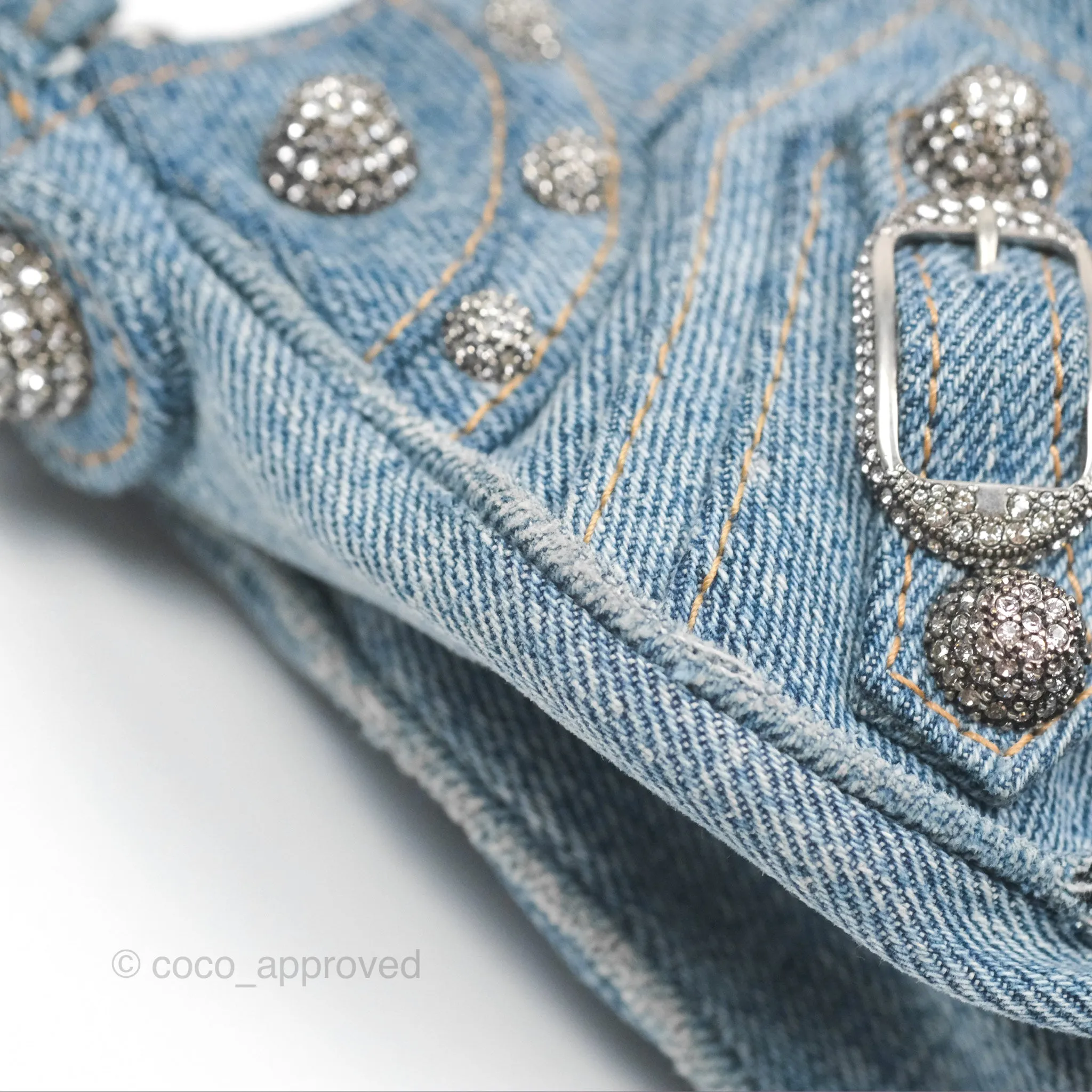 Balenciaga Le Cagole Small Embellished Denim Shoulder Bag