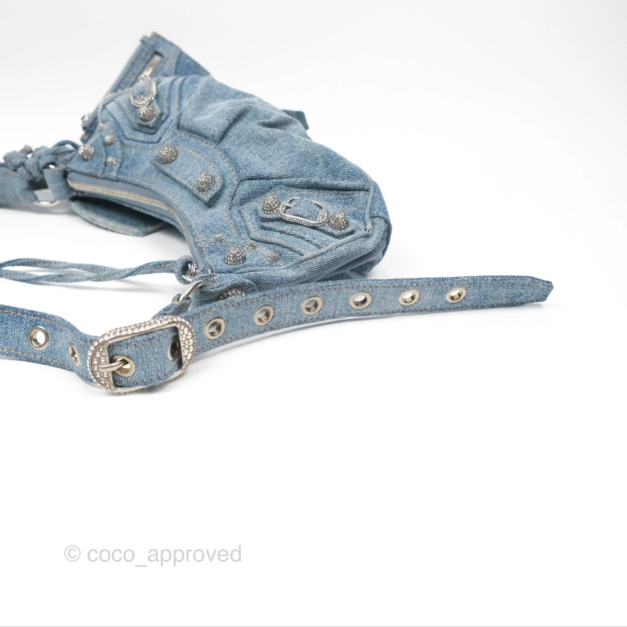 Balenciaga Le Cagole Small Embellished Denim Shoulder Bag