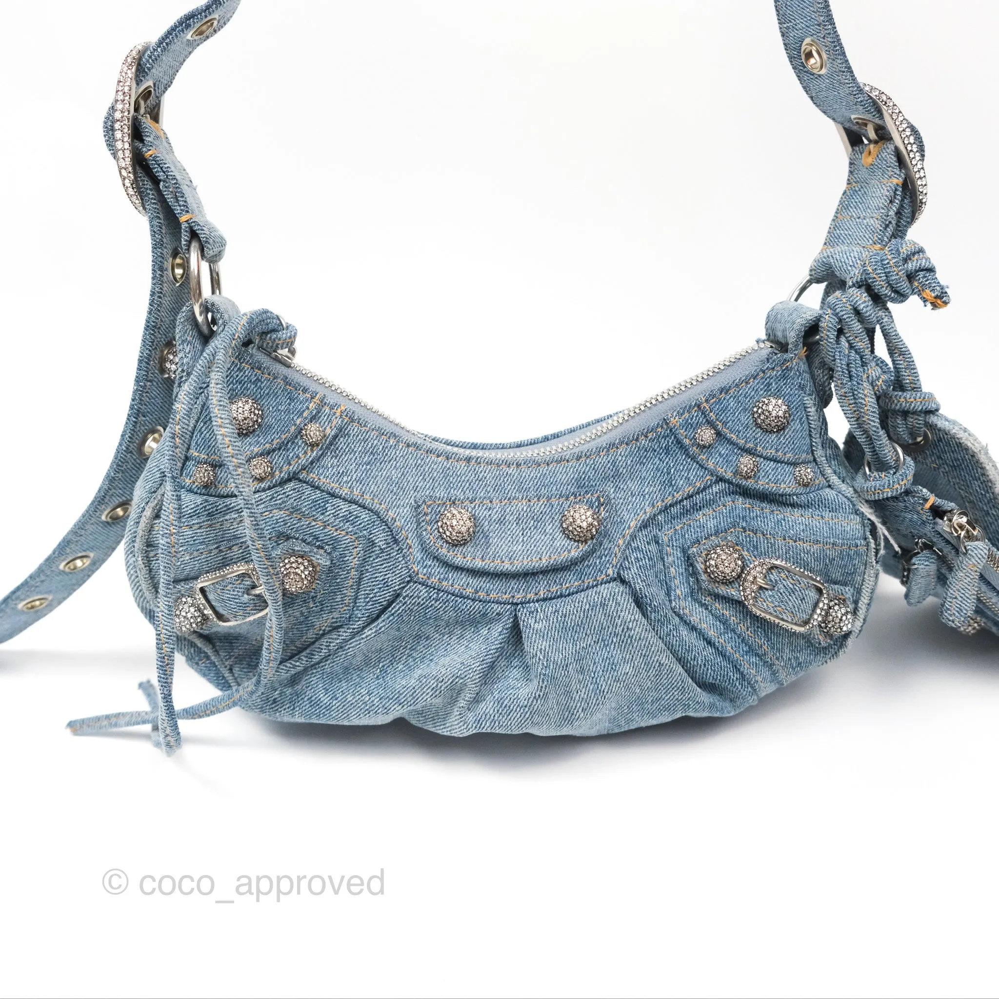 Balenciaga Le Cagole Small Embellished Denim Shoulder Bag