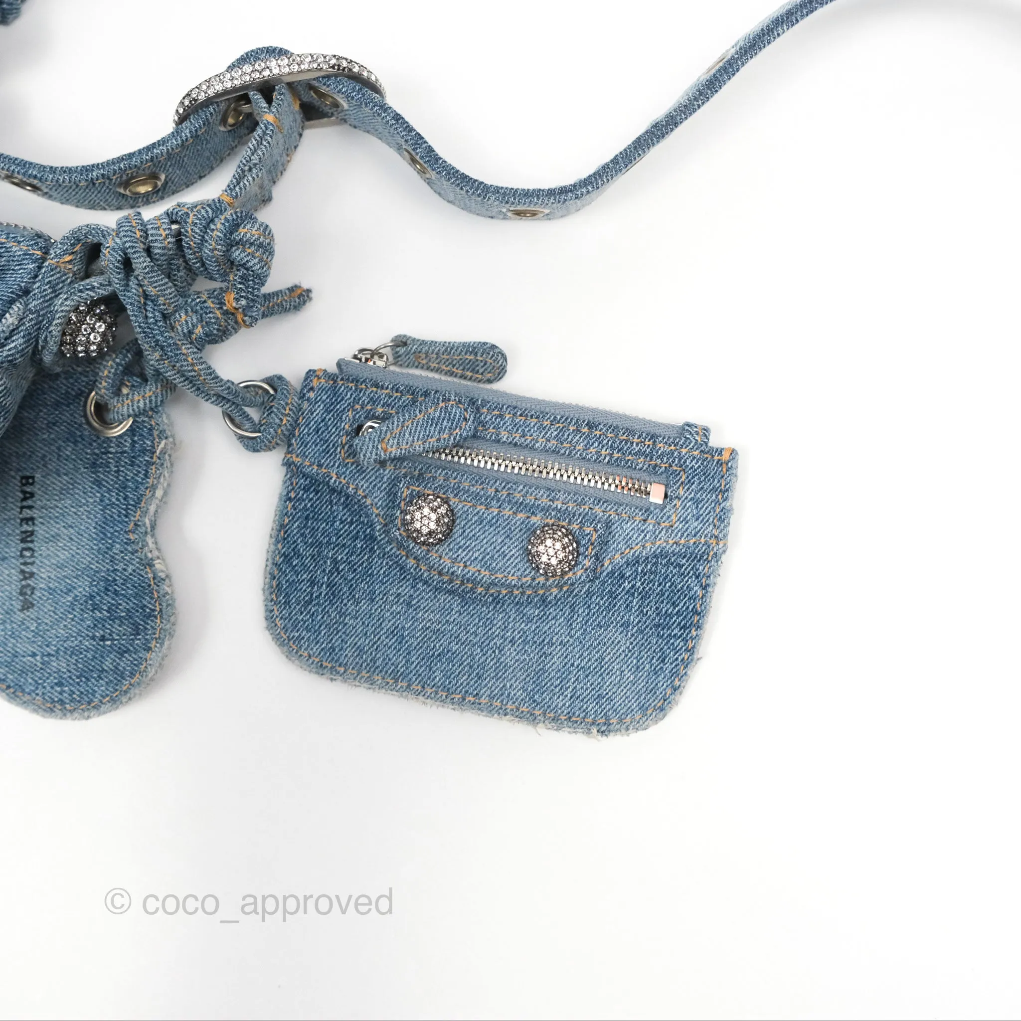 Balenciaga Le Cagole Small Embellished Denim Shoulder Bag