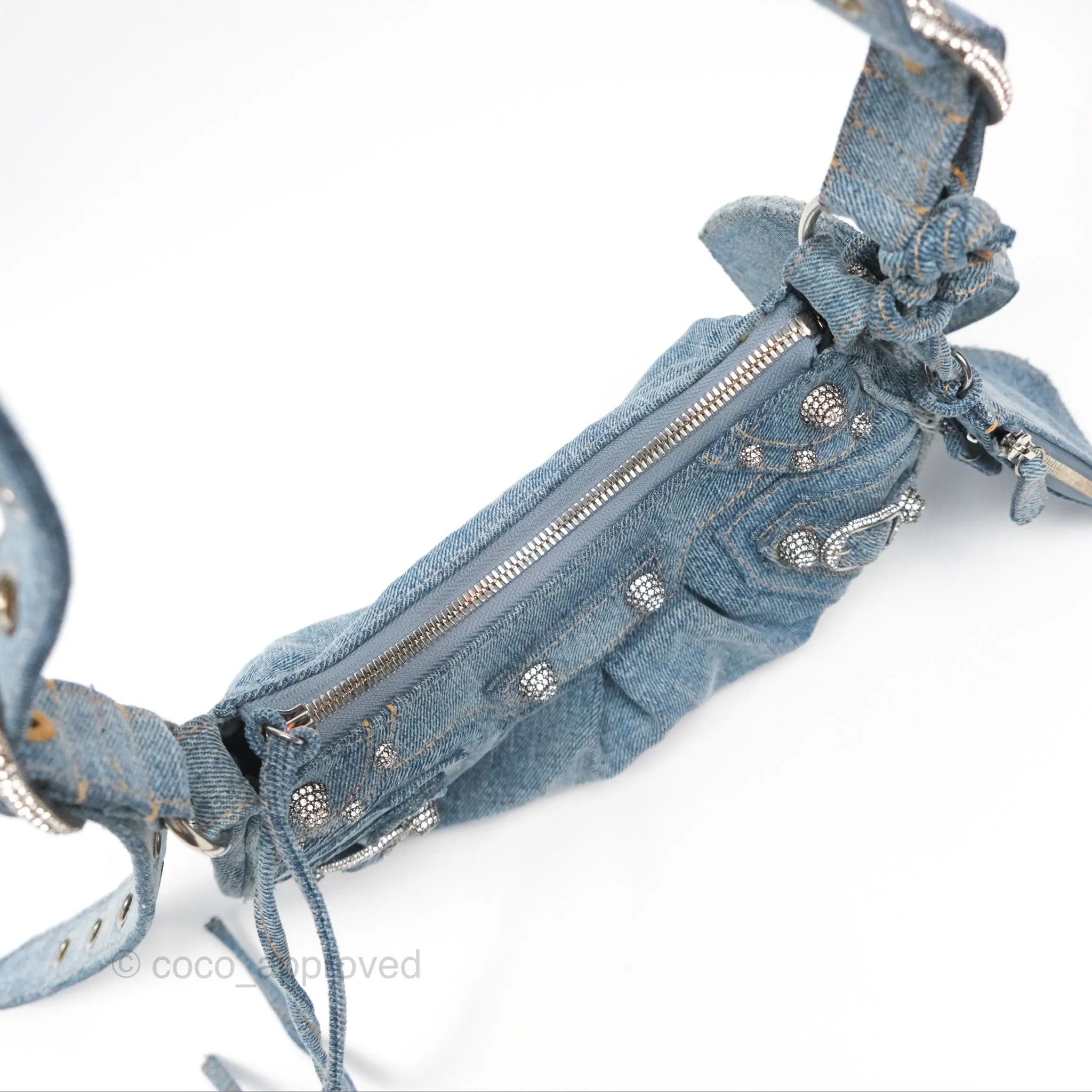 Balenciaga Le Cagole Small Embellished Denim Shoulder Bag