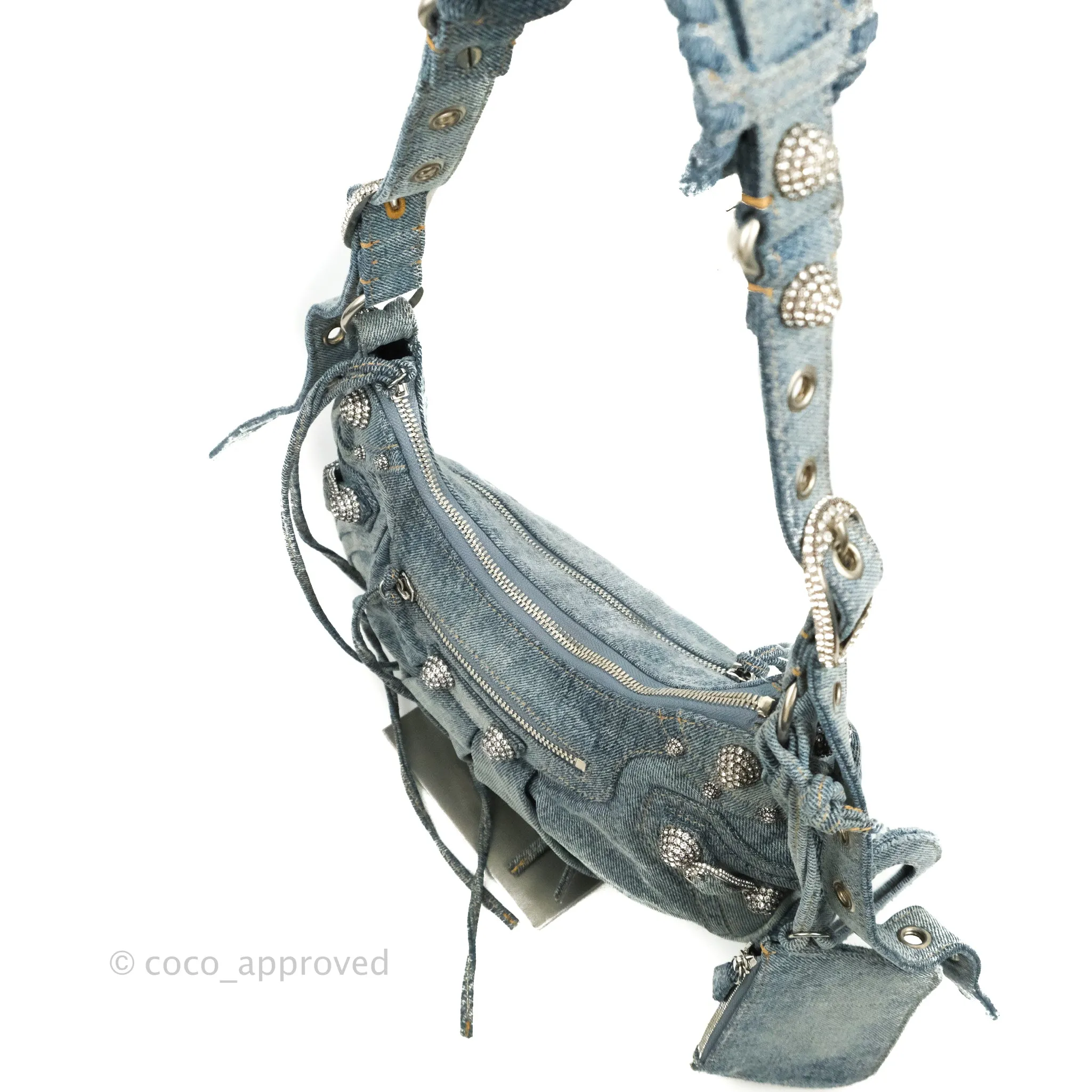 Balenciaga Le Cagole Small Embellished Denim Shoulder Bag