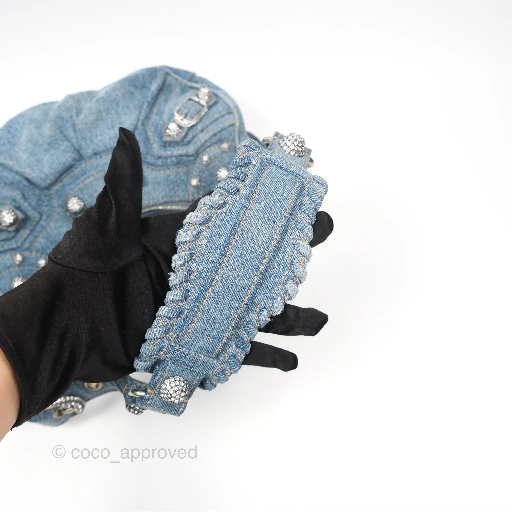 Balenciaga Le Cagole Small Embellished Denim Shoulder Bag