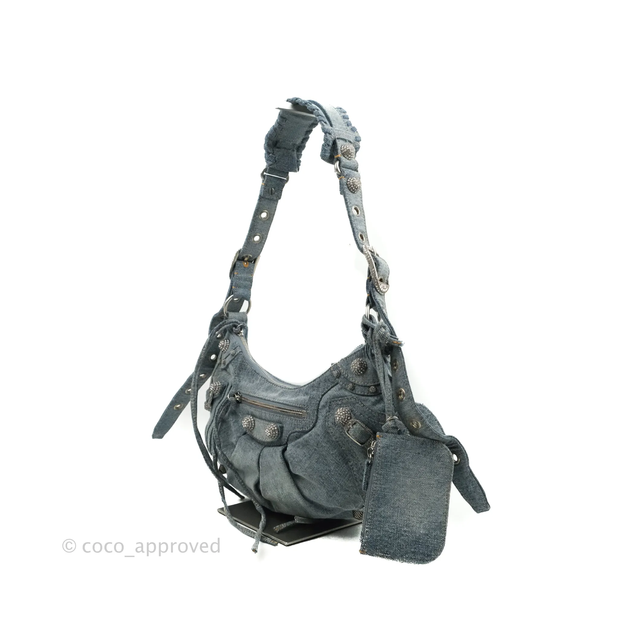Balenciaga Le Cagole Small Embellished Denim Shoulder Bag
