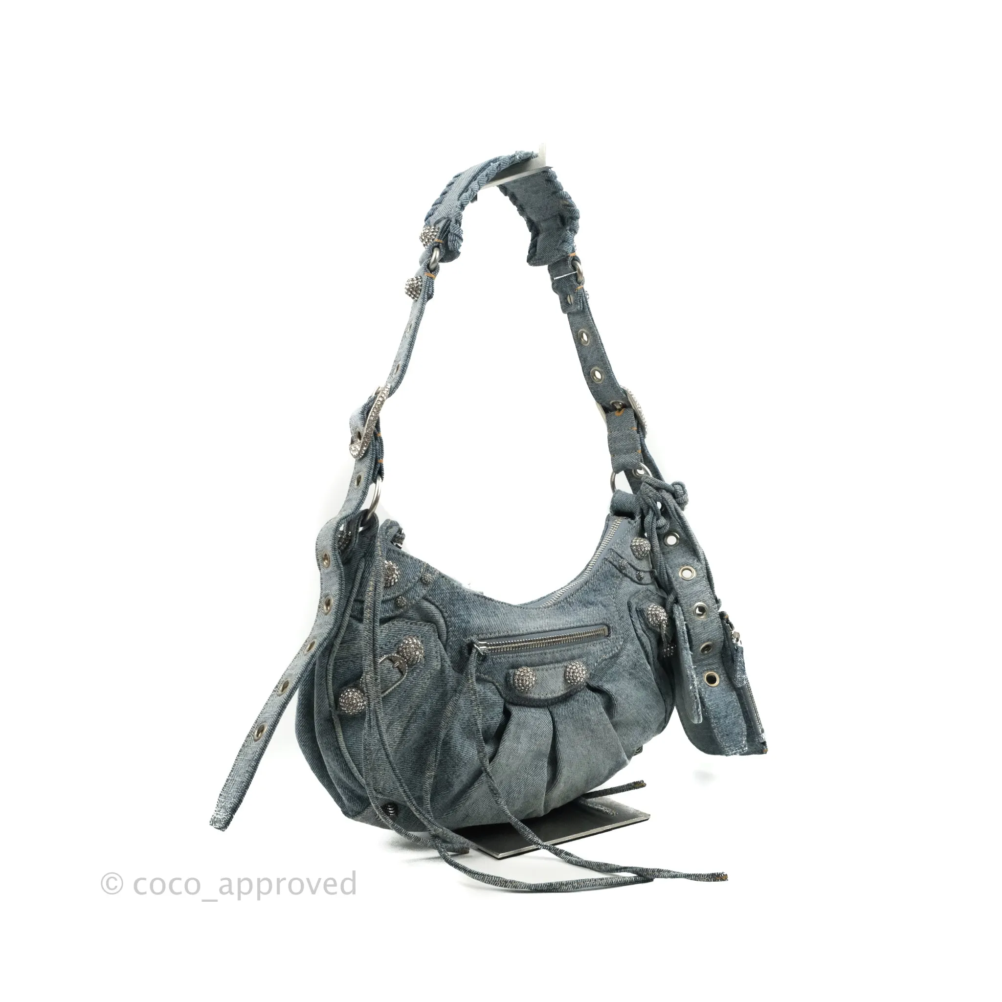 Balenciaga Le Cagole Small Embellished Denim Shoulder Bag