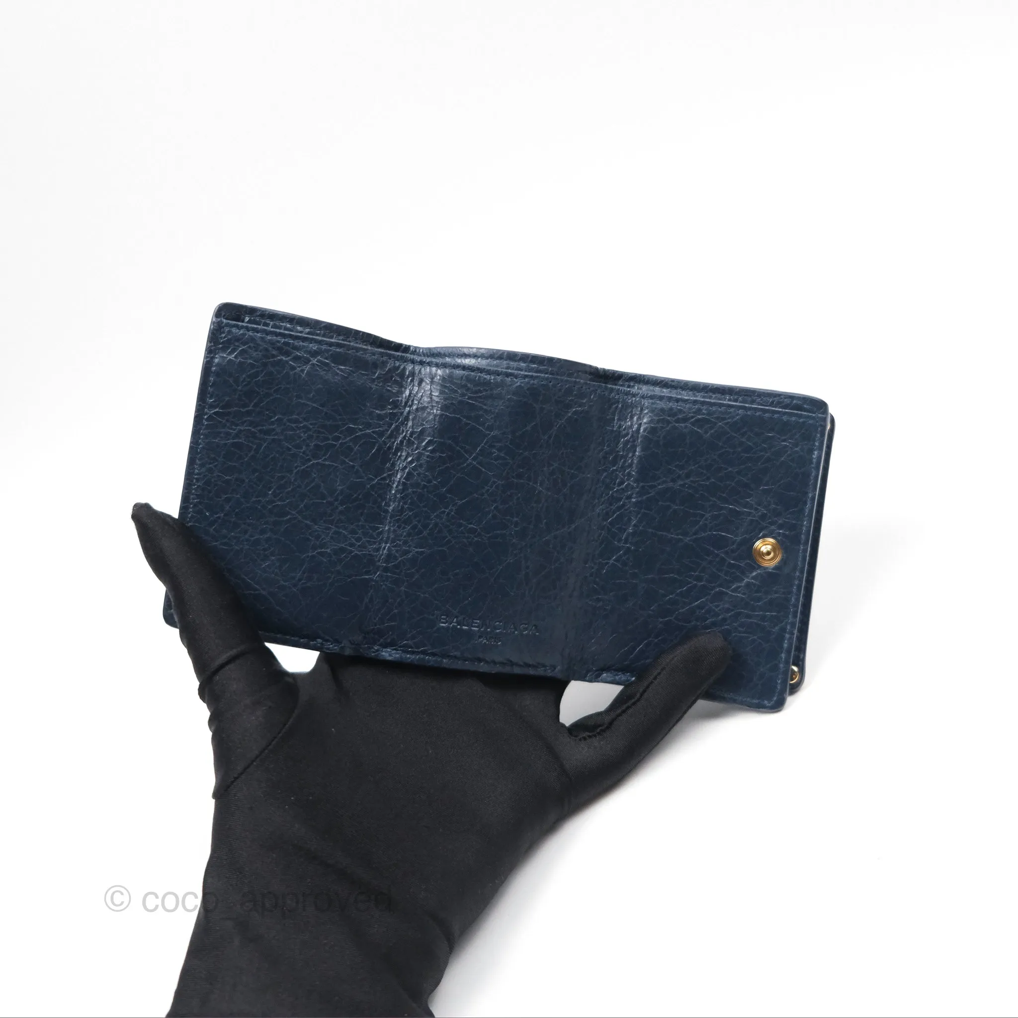 Balenciaga Le City Mini Wallet Navy Gold Hardware