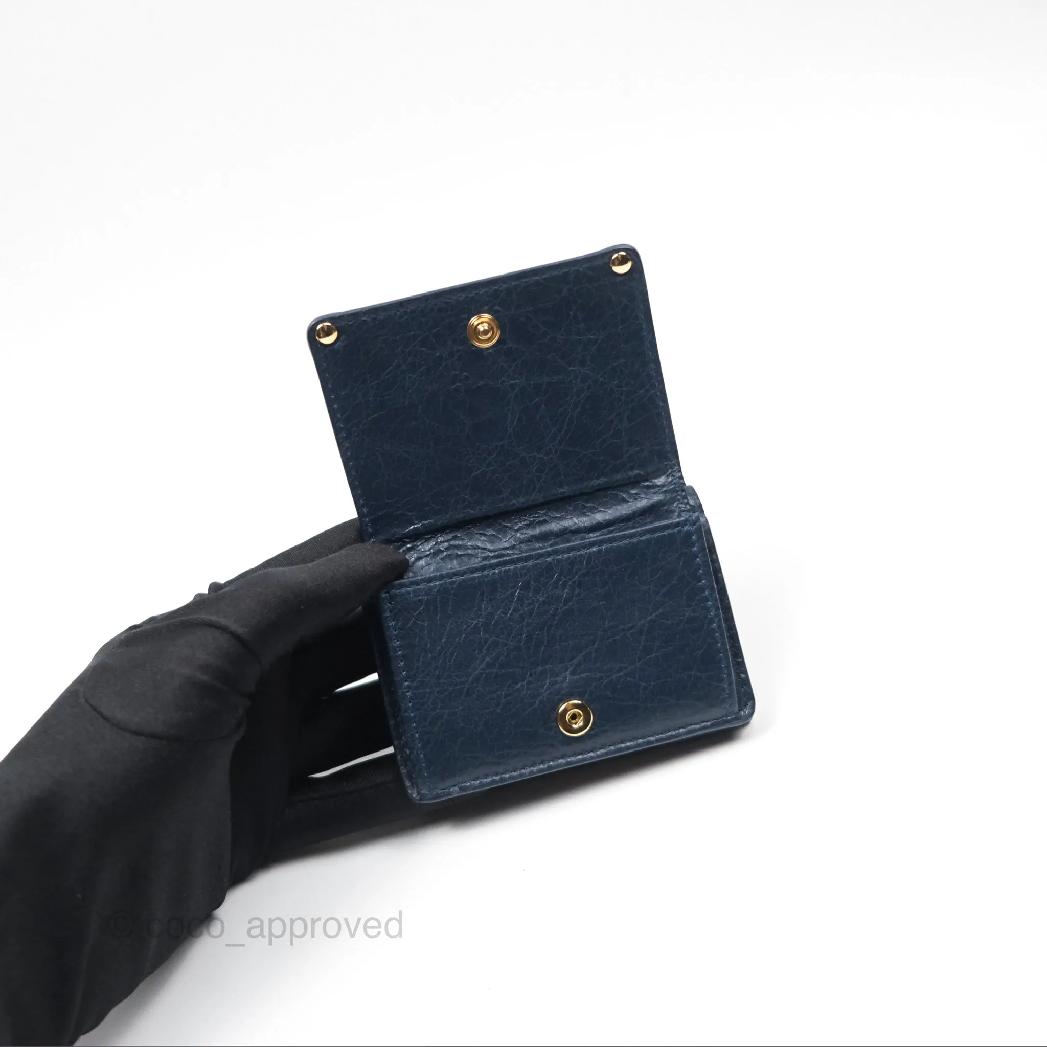 Balenciaga Le City Mini Wallet Navy Gold Hardware