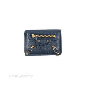 Balenciaga Le City Mini Wallet Navy Gold Hardware
