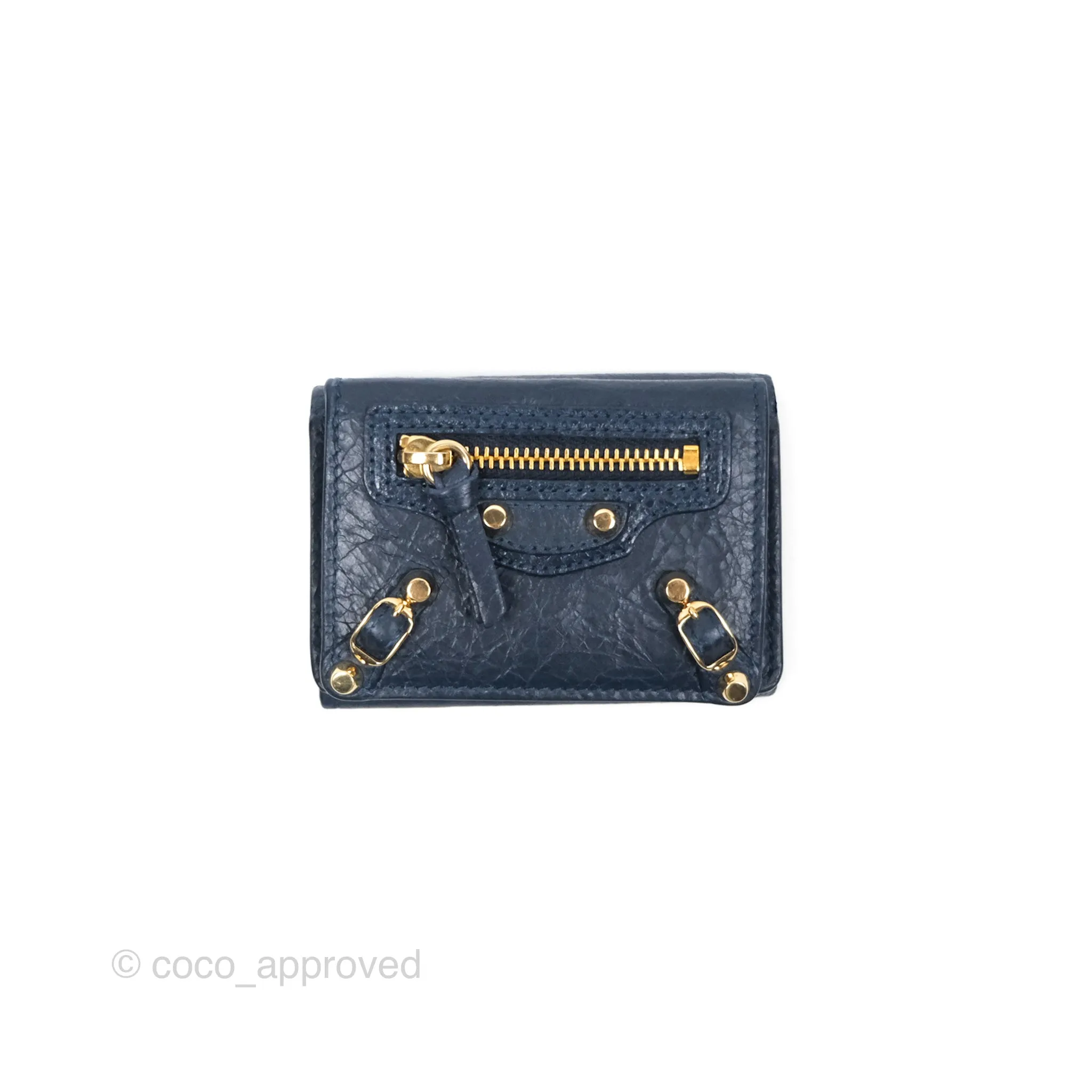 Balenciaga Le City Mini Wallet Navy Gold Hardware