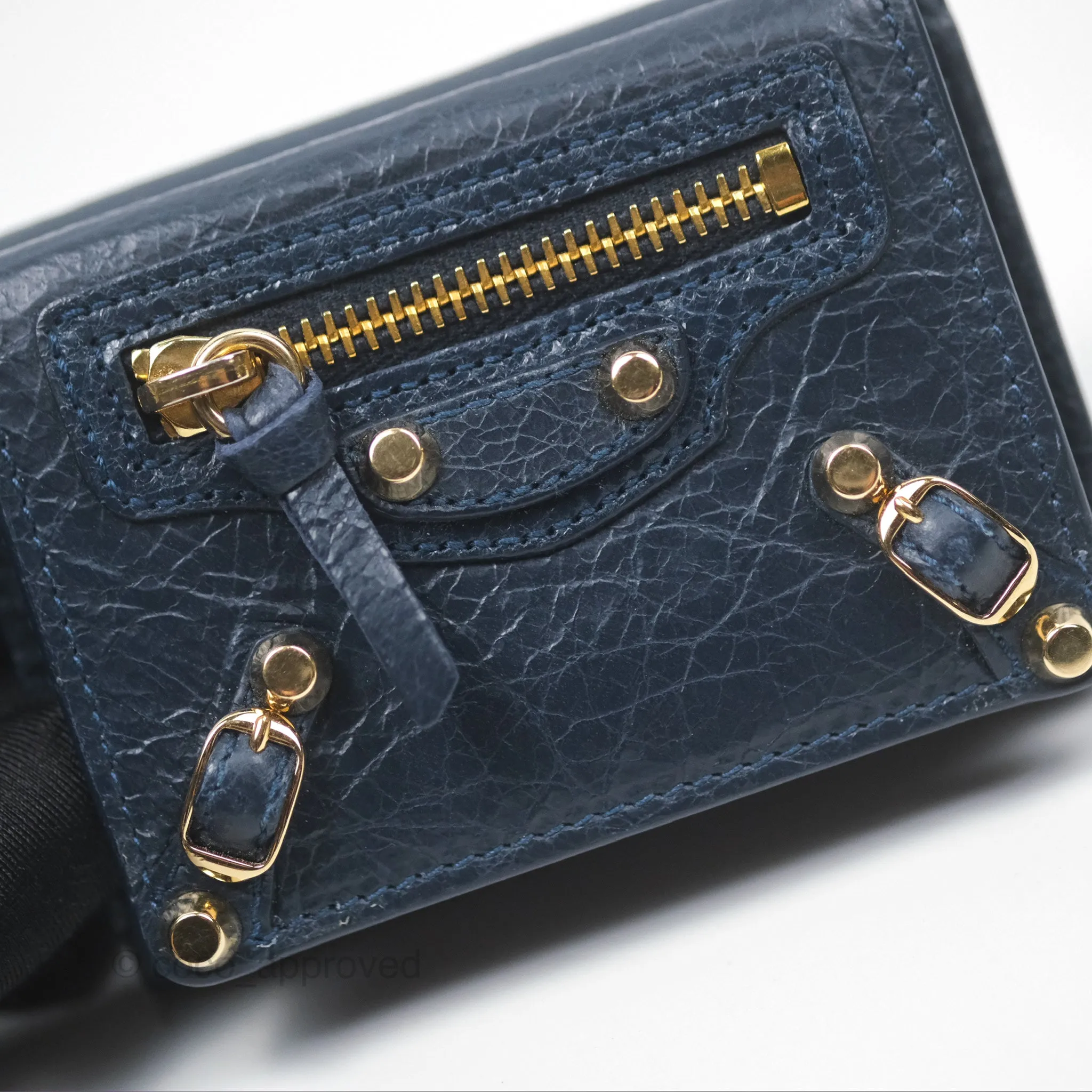 Balenciaga Le City Mini Wallet Navy Gold Hardware