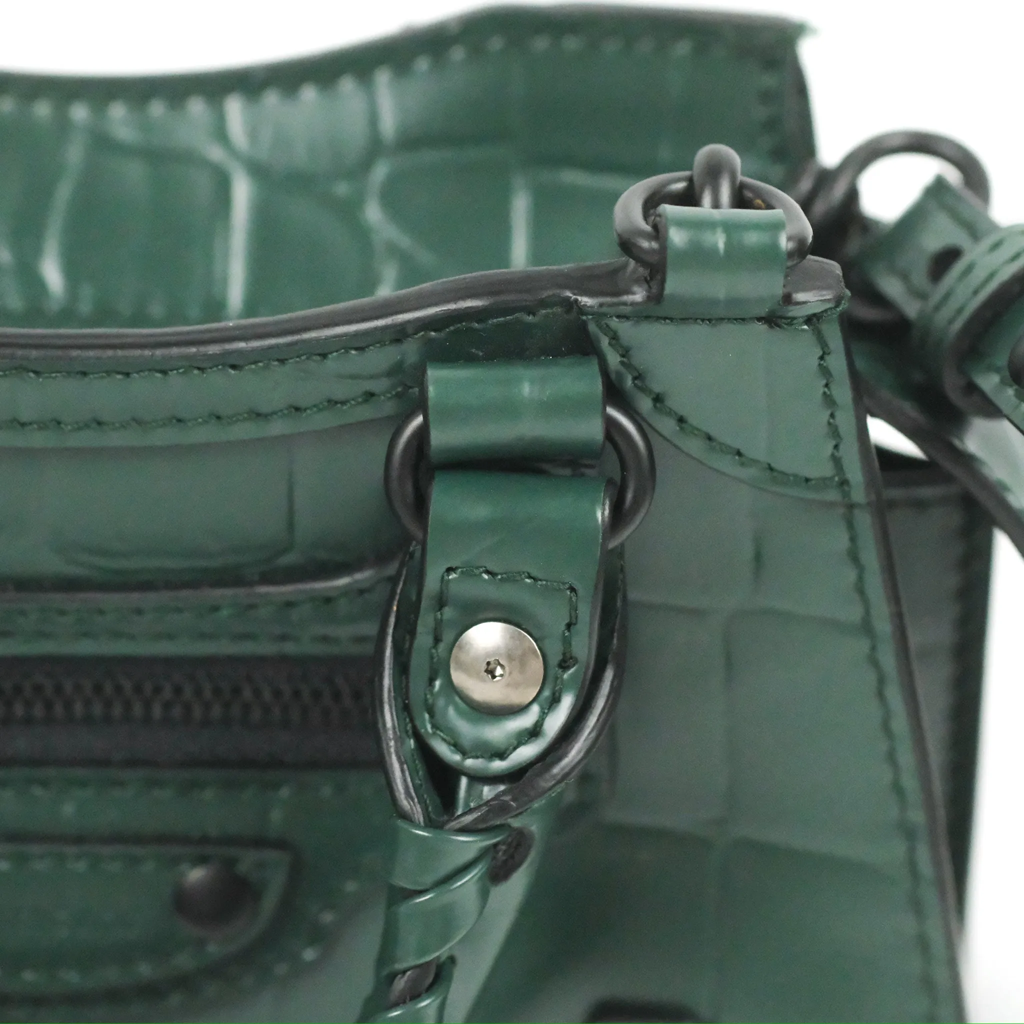 Balenciaga Mini Neo Classic City Bag Green Croc Embossed
