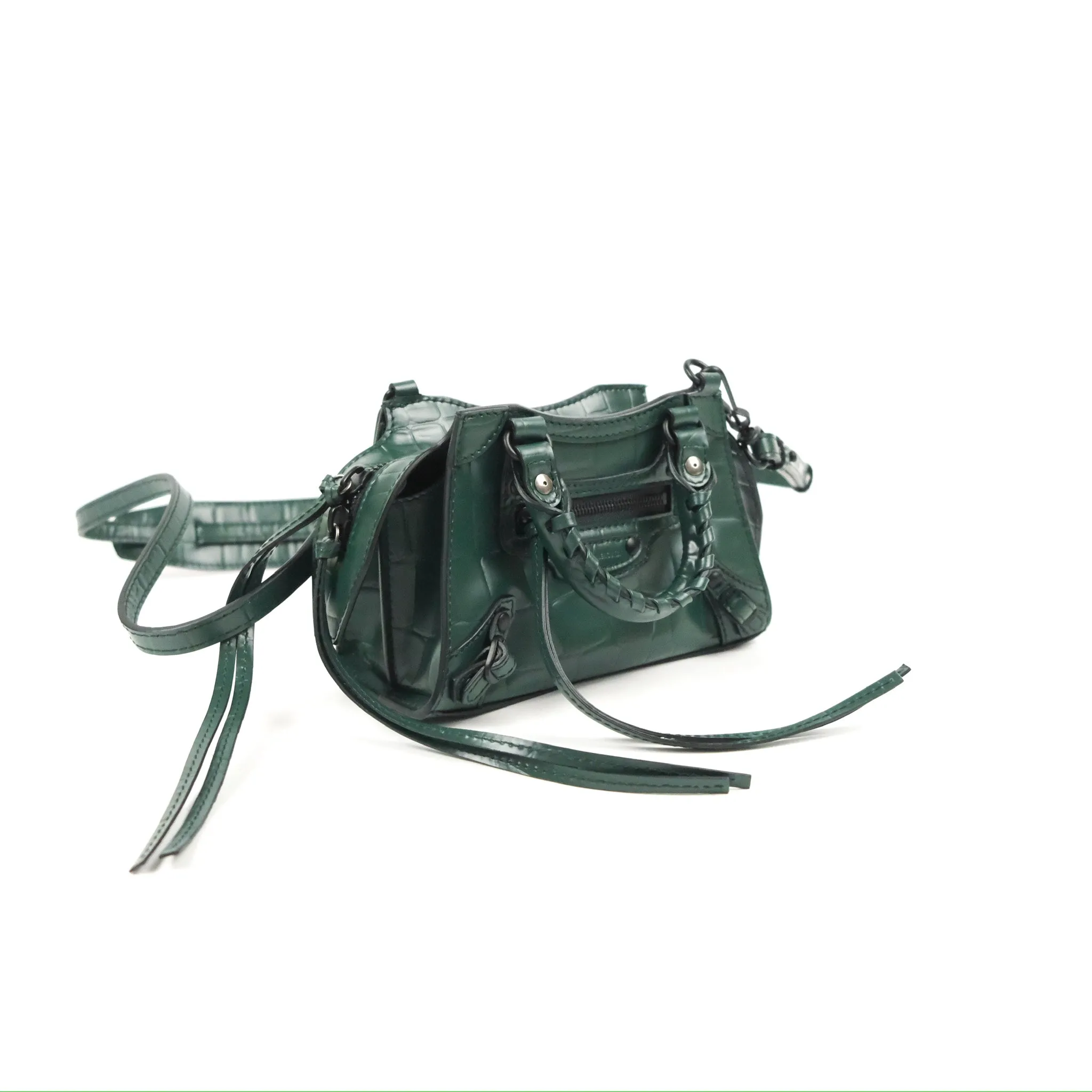 Balenciaga Mini Neo Classic City Bag Green Croc Embossed
