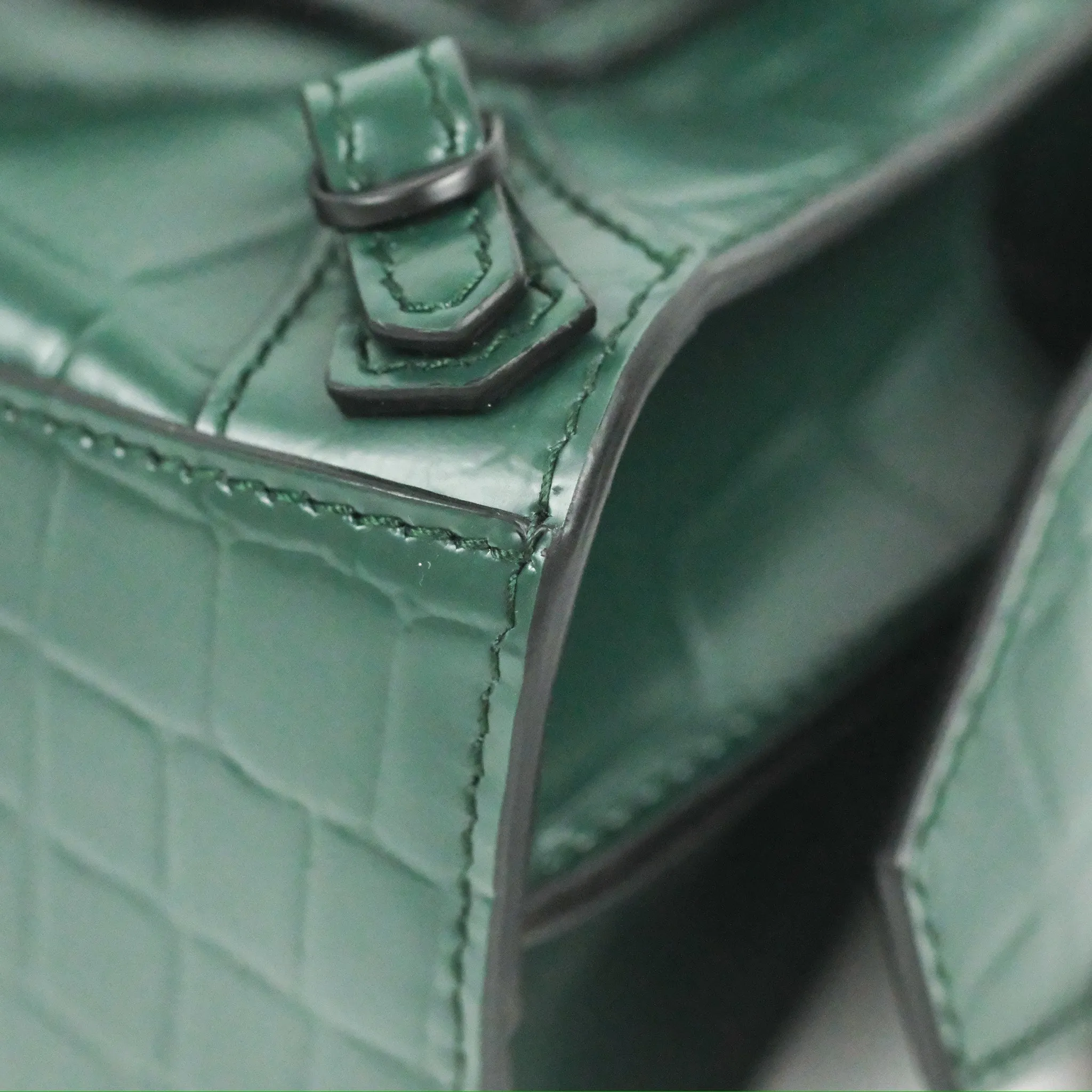 Balenciaga Mini Neo Classic City Bag Green Croc Embossed
