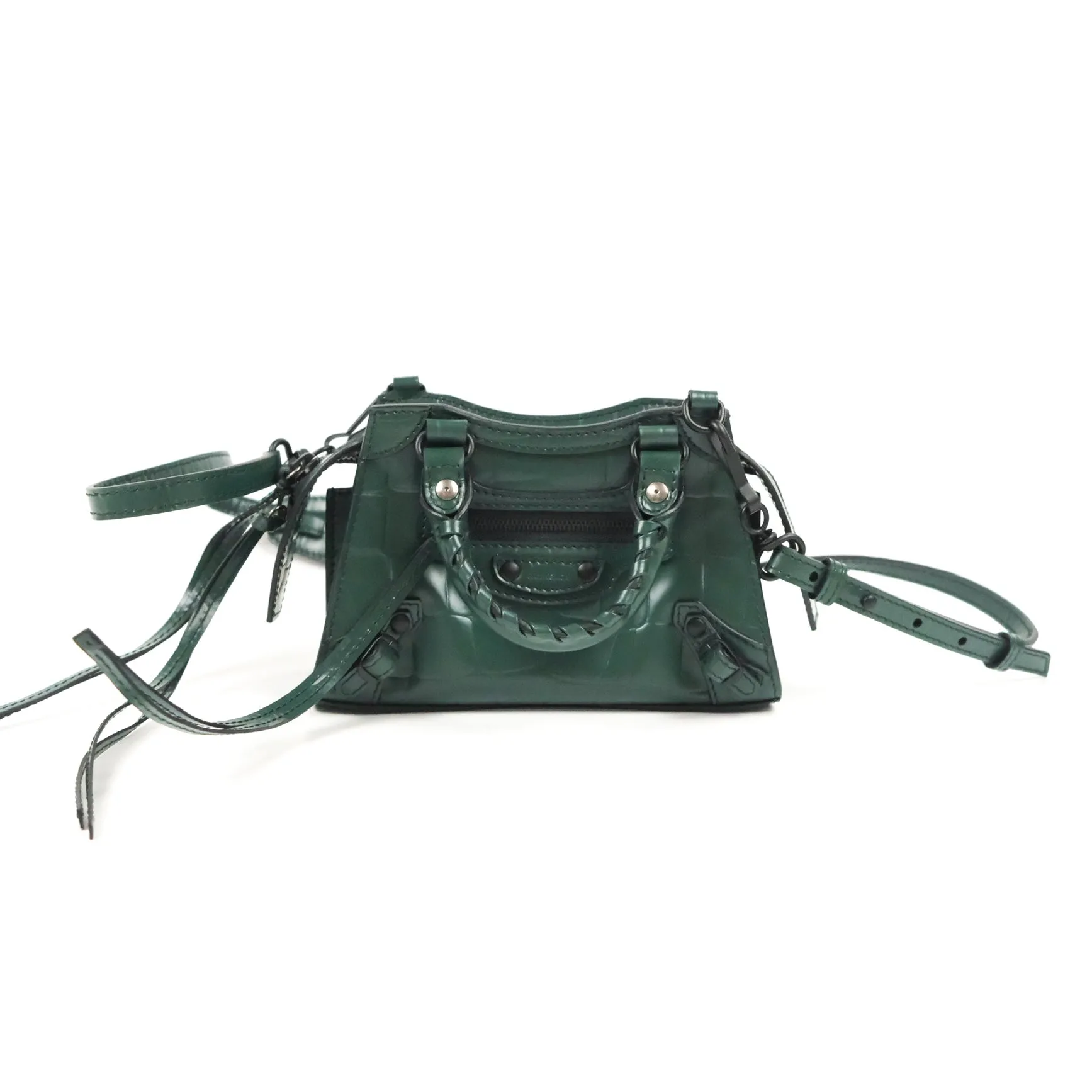 Balenciaga Mini Neo Classic City Bag Green Croc Embossed