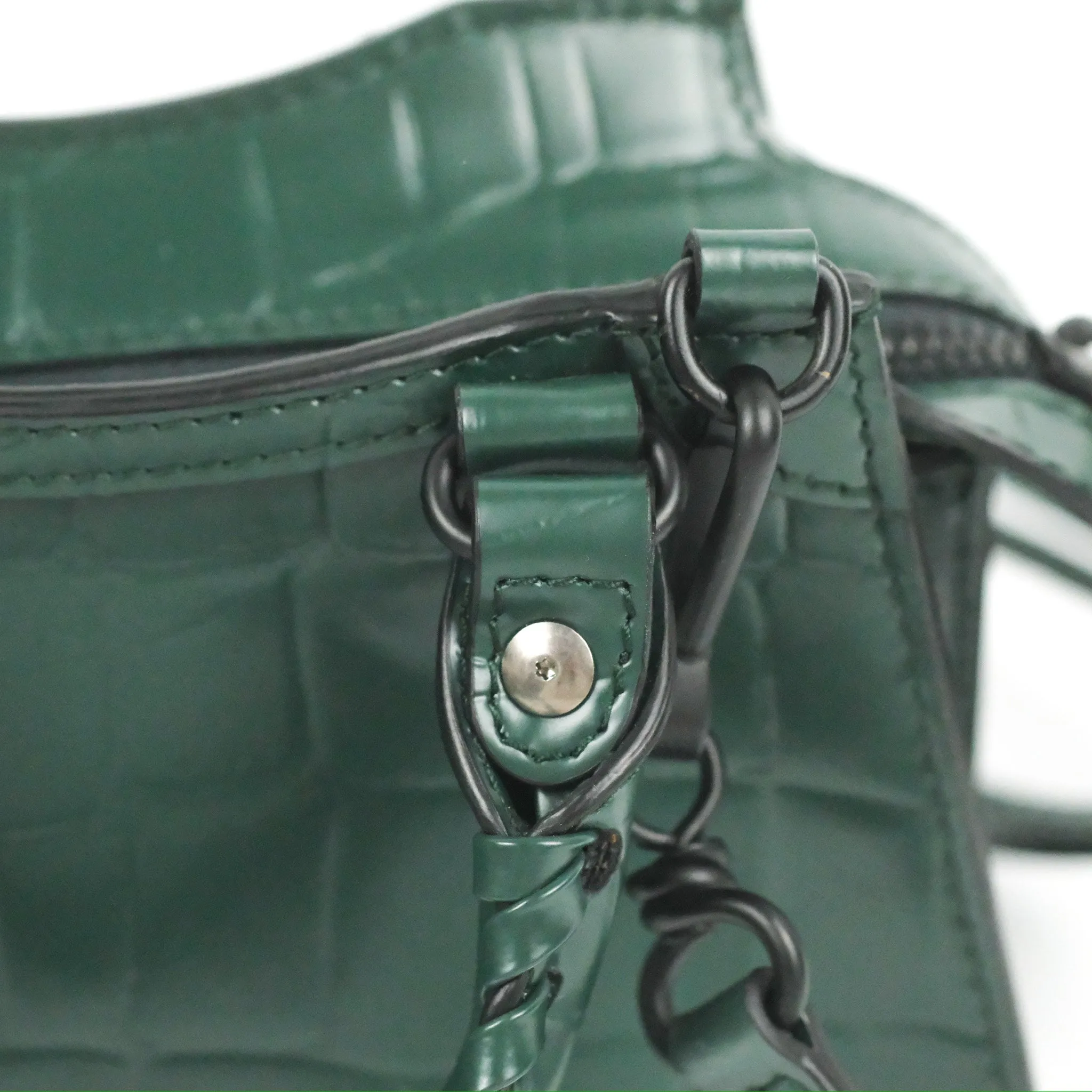 Balenciaga Mini Neo Classic City Bag Green Croc Embossed