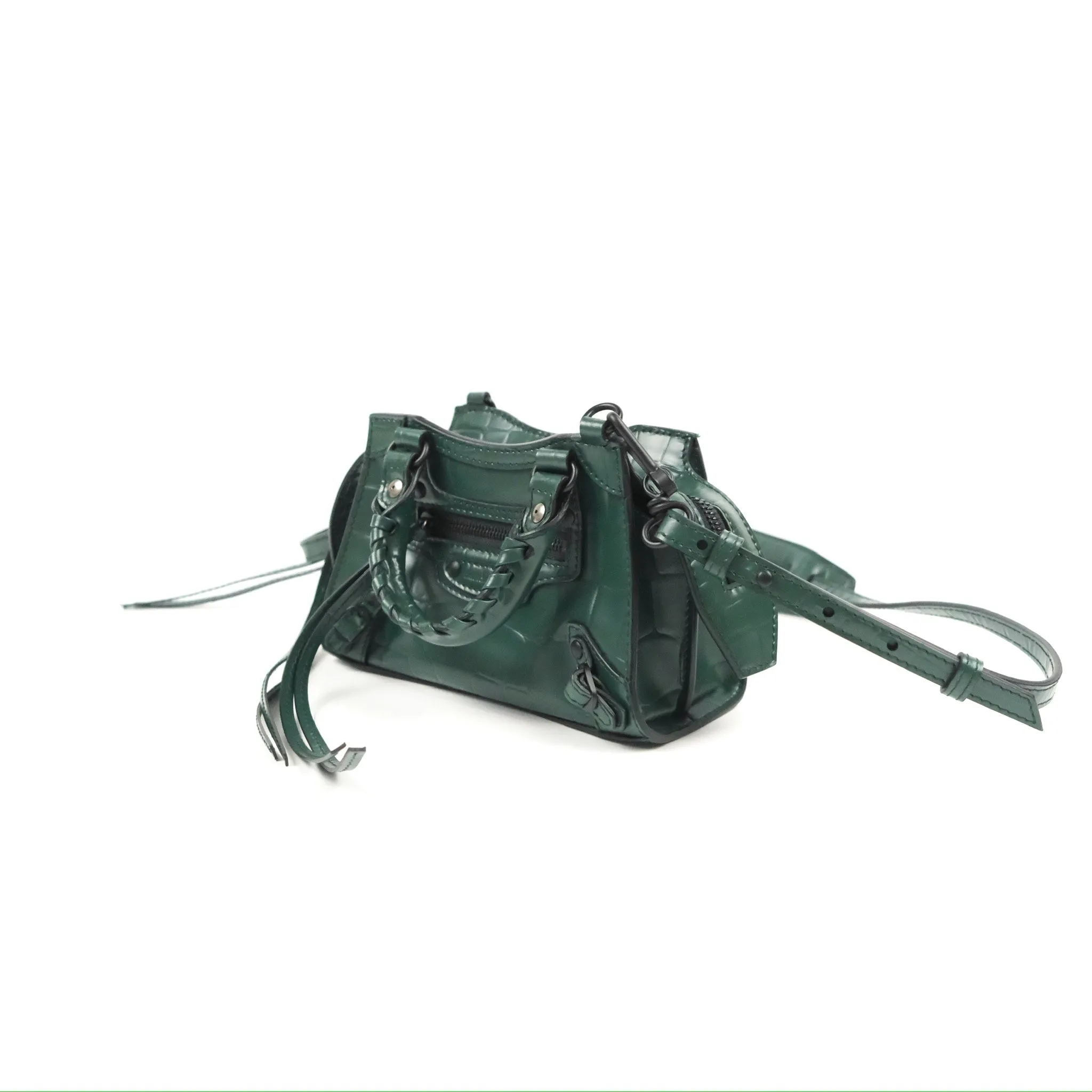 Balenciaga Mini Neo Classic City Bag Green Croc Embossed