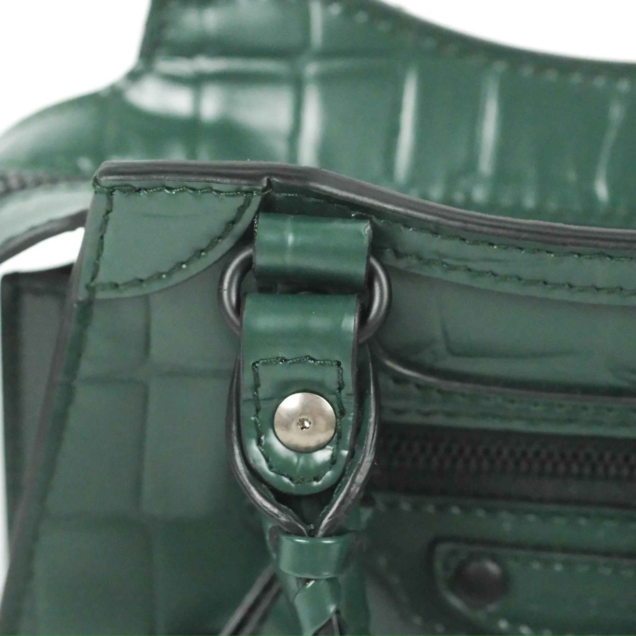 Balenciaga Mini Neo Classic City Bag Green Croc Embossed