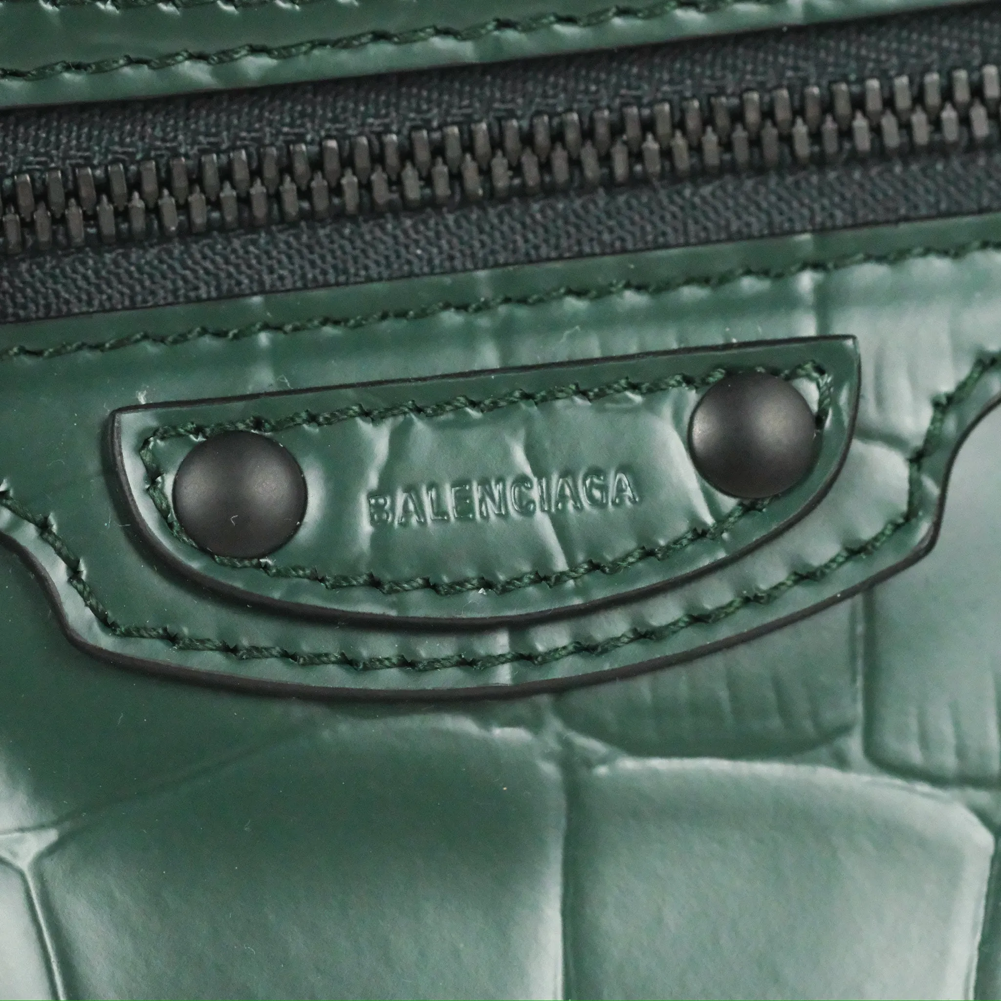 Balenciaga Mini Neo Classic City Bag Green Croc Embossed