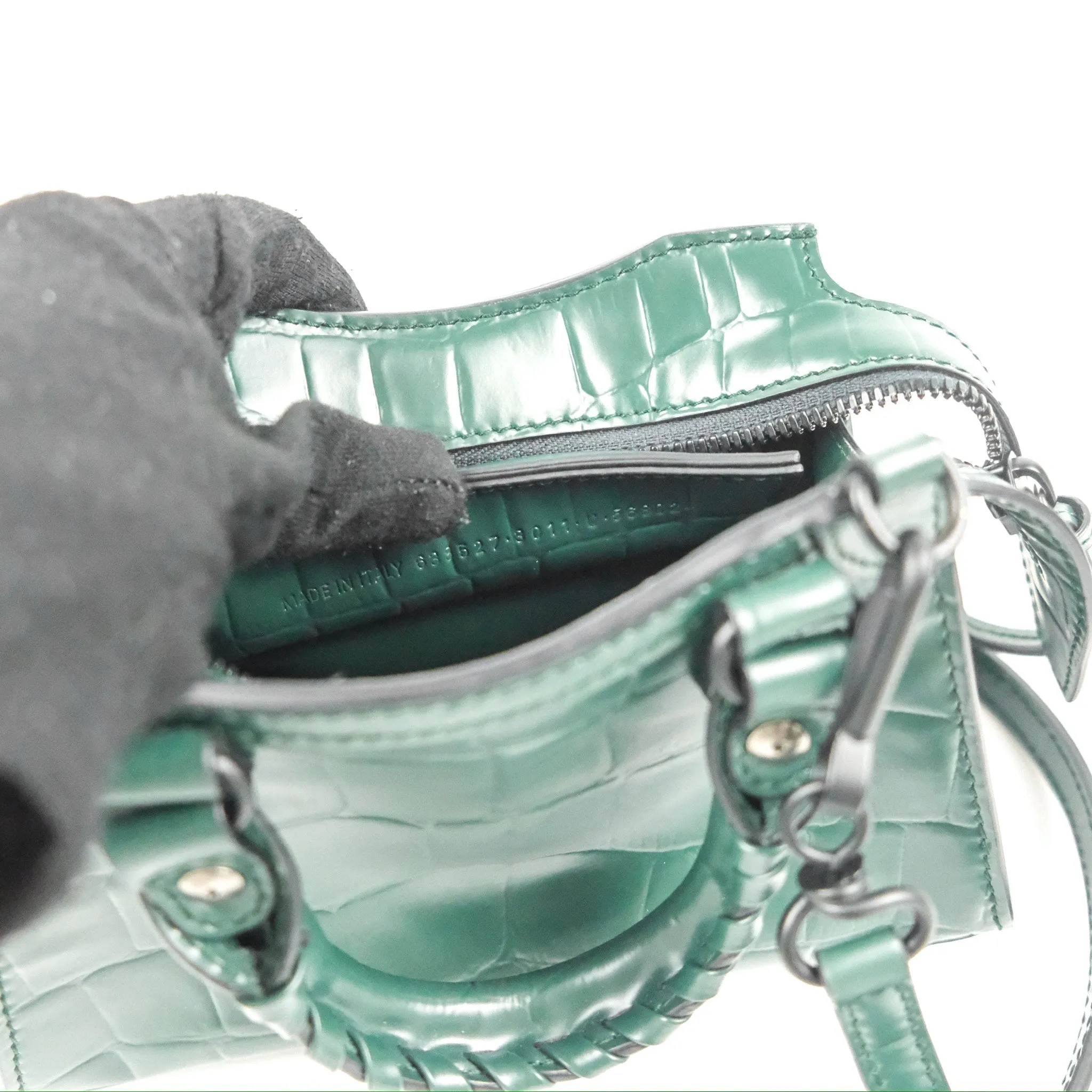 Balenciaga Mini Neo Classic City Bag Green Croc Embossed