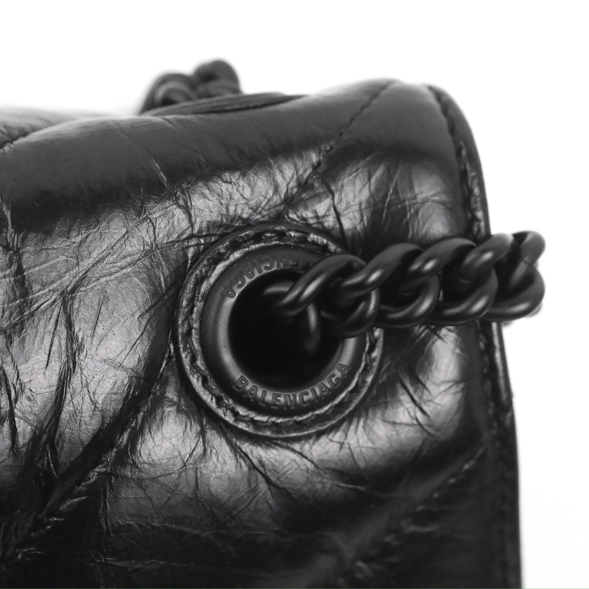 Balenciaga Small Crush Chain Bag Quilted Black Calfskin Black Matte Hardware